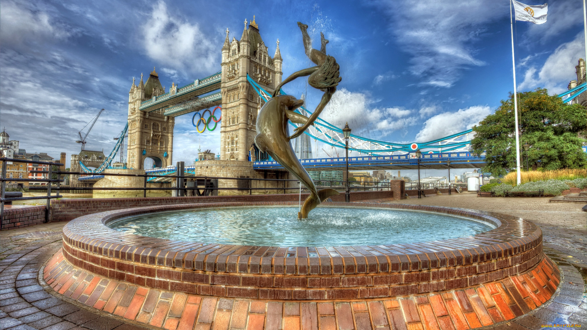 города, лондон, великобритания, дельфин, олимпиада, мост, фонтан