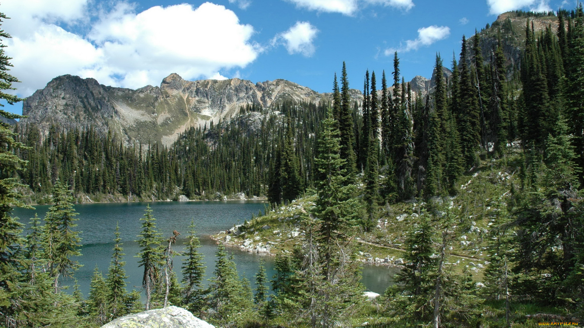 mount, revelstoke, national, park, canada, природа, горы, ели, озеро, лес