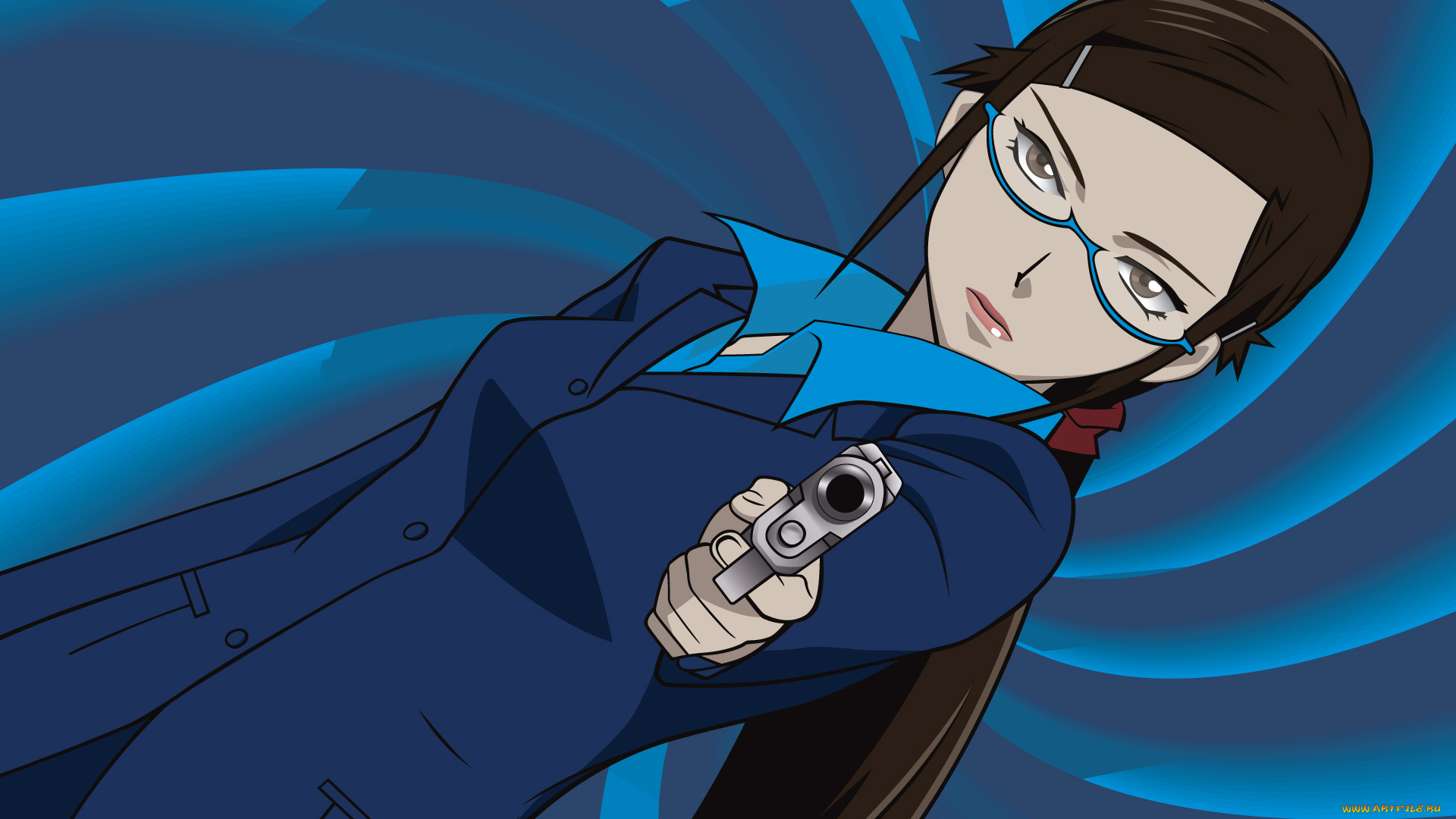 аниме, darker, than, black, kirihara, misaki, девушка, очки, пистолет, заколка