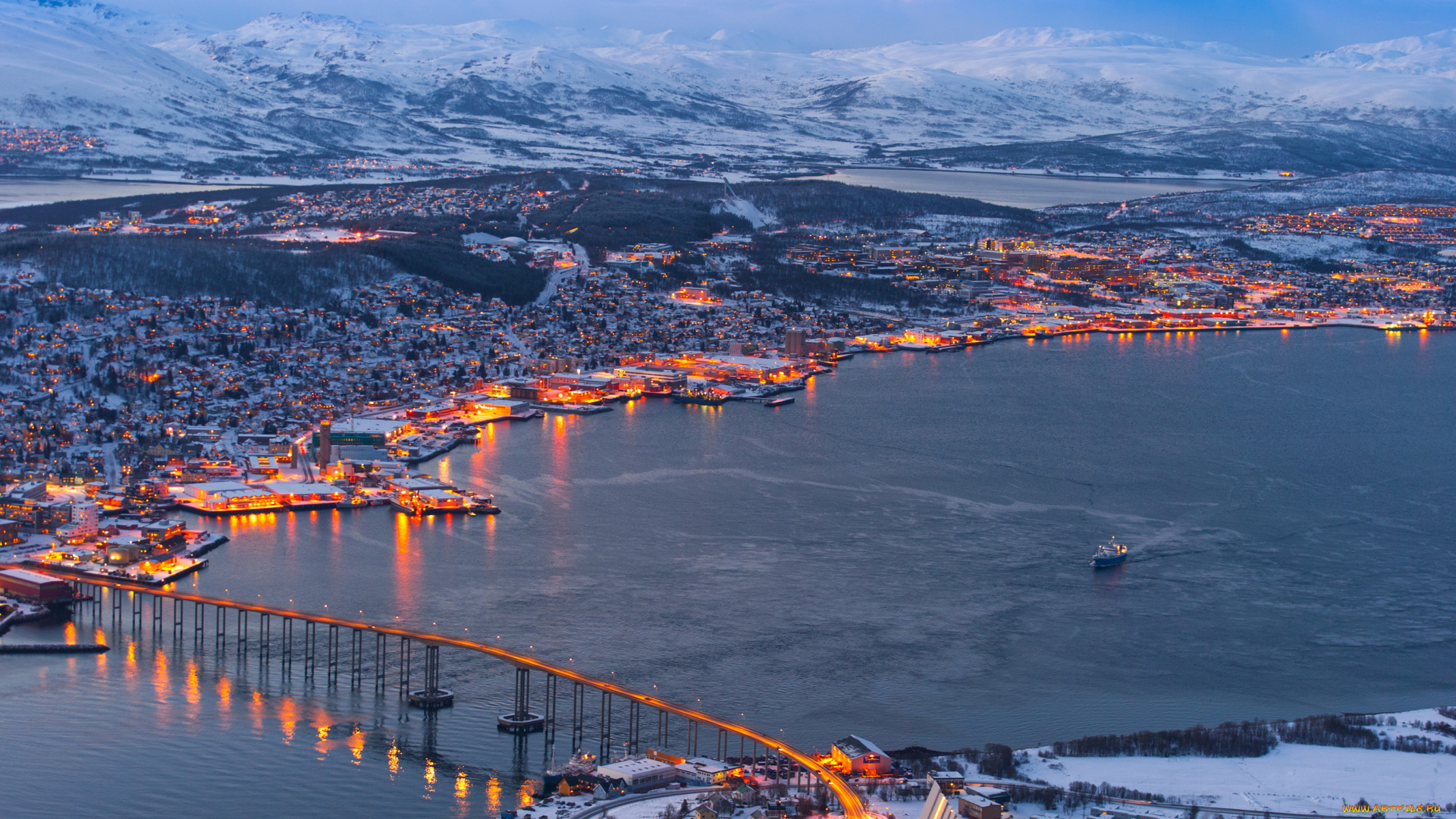тромсё, норвегия, города, -, панорамы, дома, норвегия, тромсё, tromso, снег, панорама