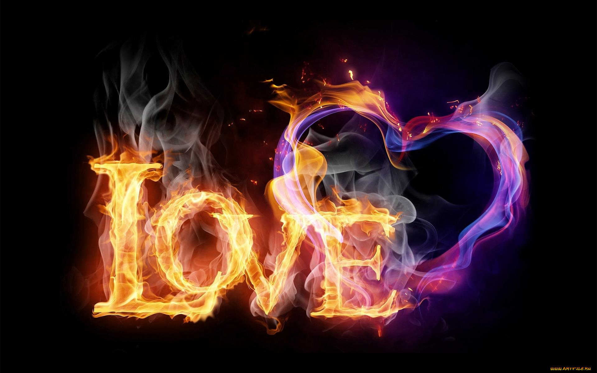 3д, графика, романтика, , romantics, любовь, сердце, огонь, черный, фон, цвета, надпись, дым