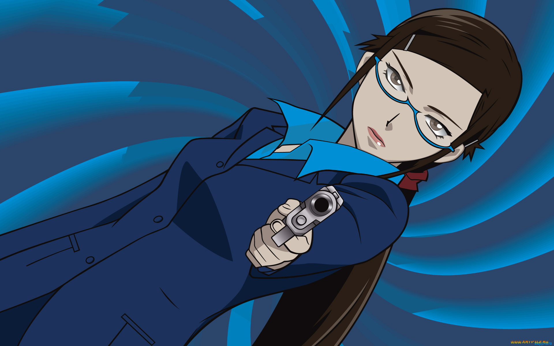 аниме, darker, than, black, kirihara, misaki, девушка, очки, пистолет, заколка