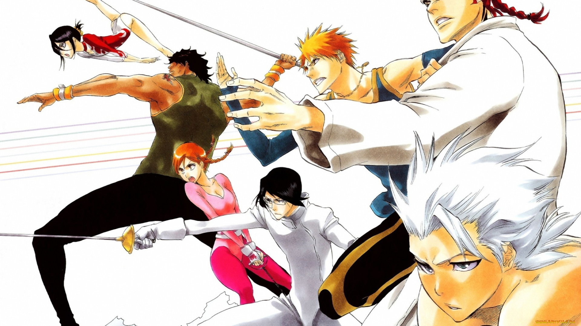 аниме, bleach, toushiro, hitsugaya, uryuu, ishida, rukia, kuchiki, renji, abarai, anime, девушки, парни, ichigo, kurosaki, yasutora, sado, orihime, inoue