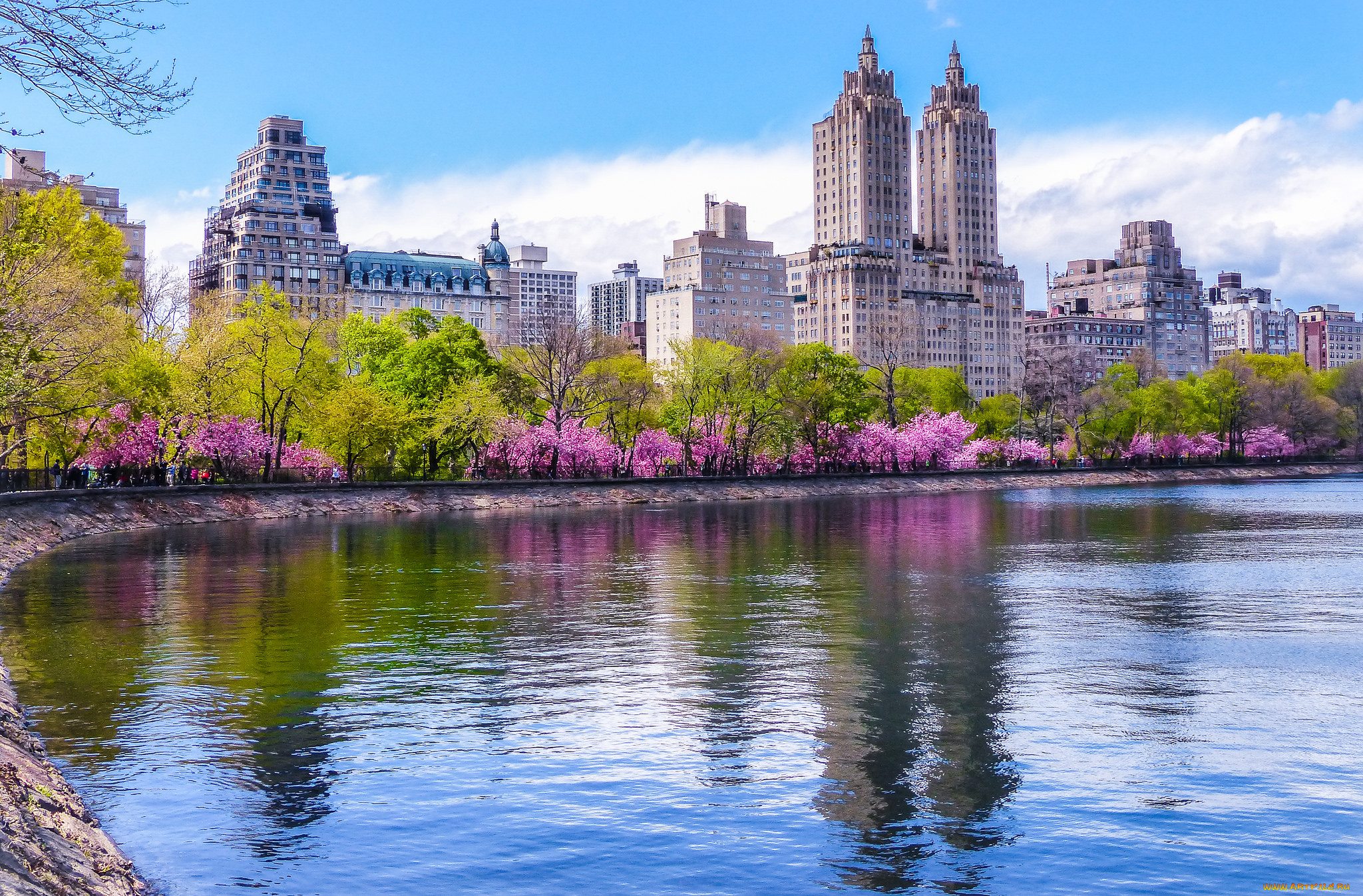 central, park, , ny, города, нью-йорк, , сша, здания, водоем, парк