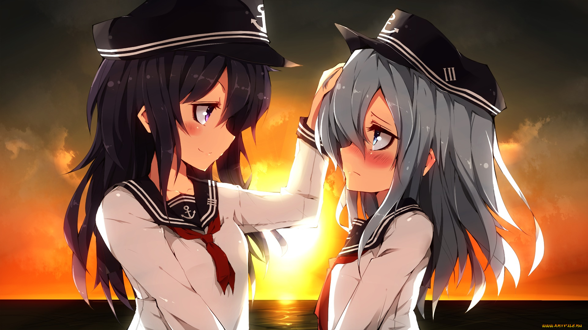 аниме, kantai, collection, девушки, взгляд, фон