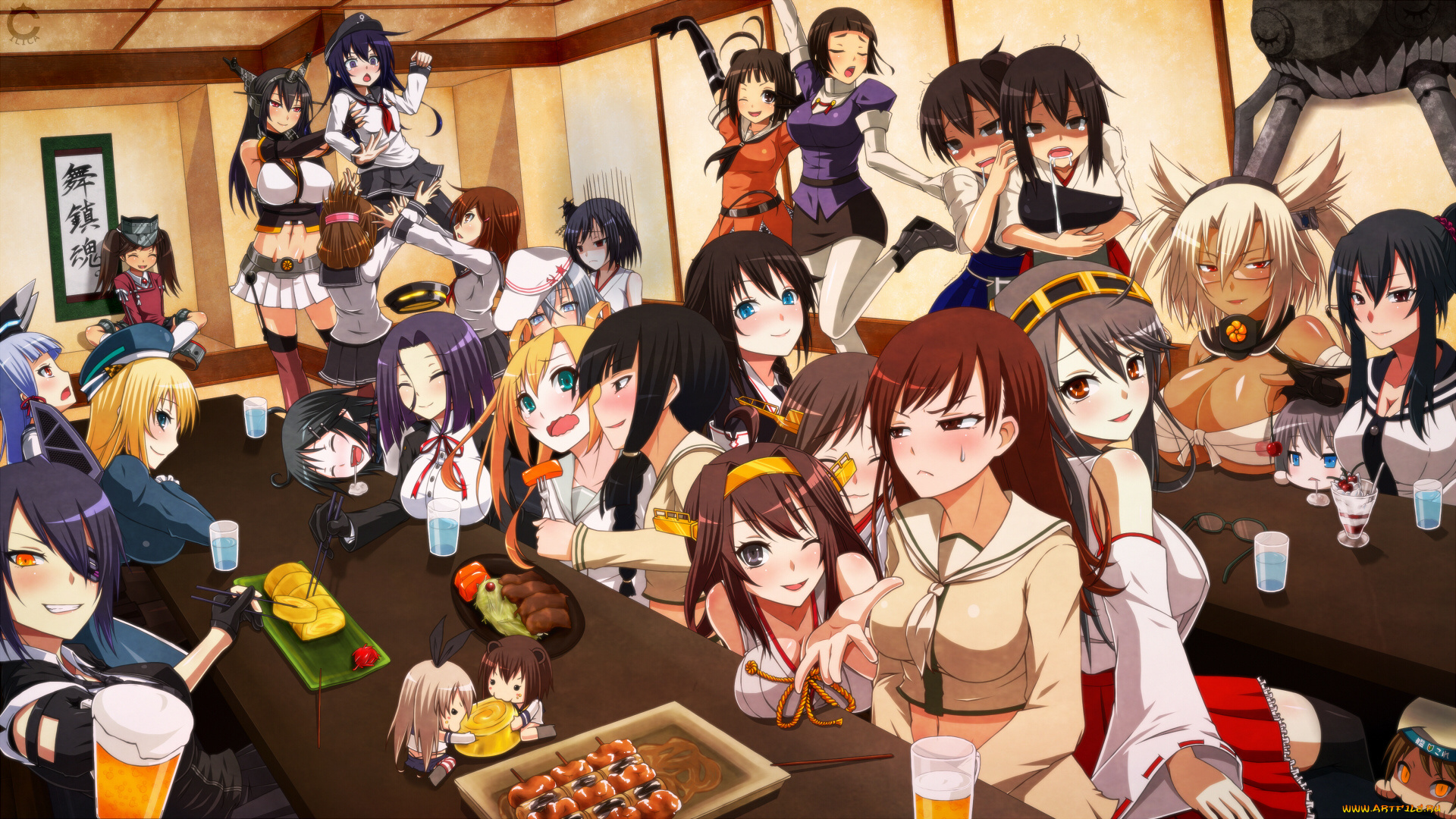 аниме, kantai, collection, взгляд, фон, девушки