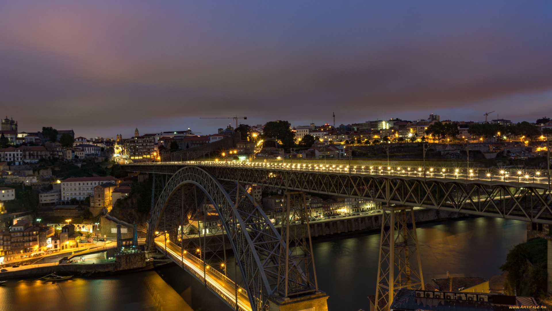 bridge, ponte, dom, lu&, 237, s, i, at, night, , porto, , portugal, города, порту, , португалия, простор