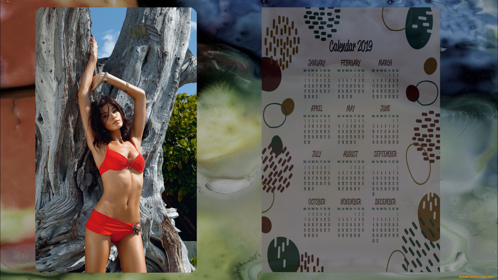 календари, девушки, дерево, взгляд, женщина
