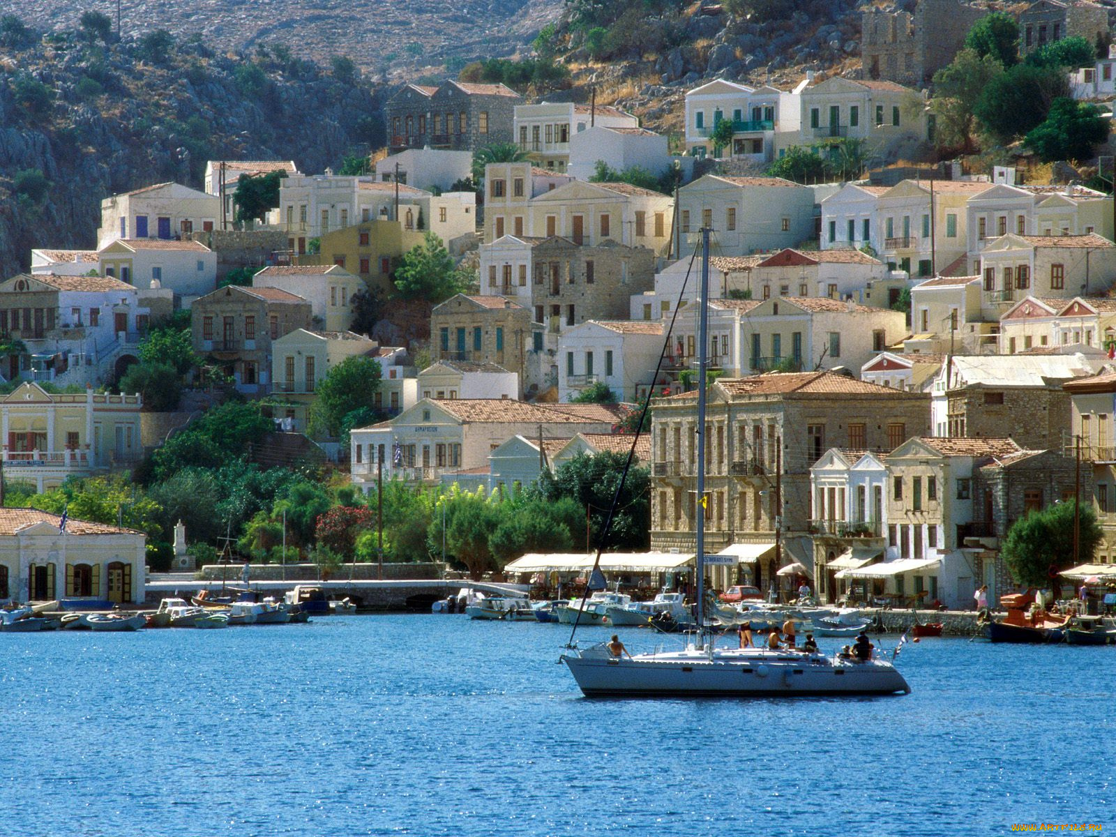 harbor, town, of, yialos, island, symi, greece, города