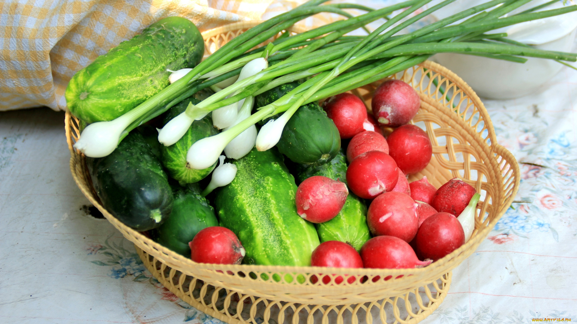 еда, овощи, лук, огурцы, редис