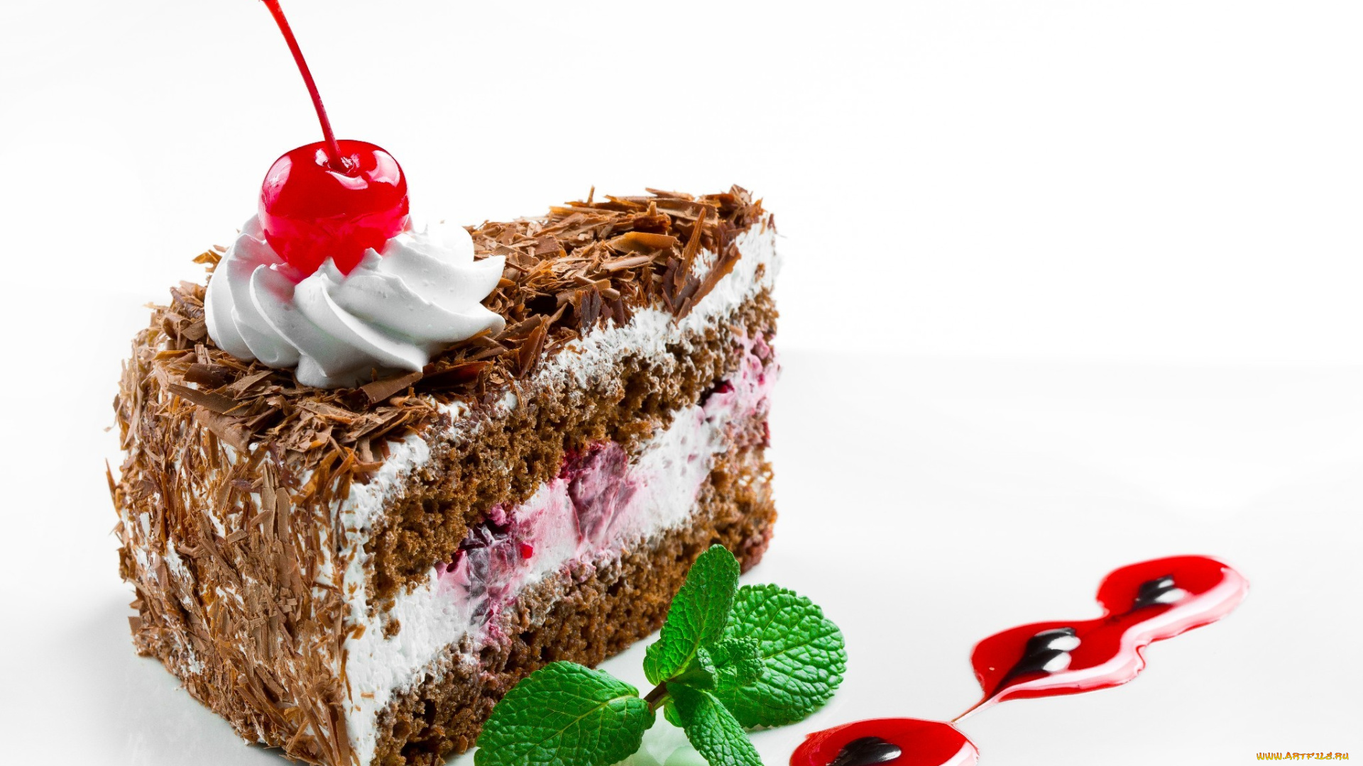 еда, торт, только, mint, cherries, chocolate, пирожное, сладкое, крем, десерт, cake, dessert, food, cream, вишни, мяты, шоколад