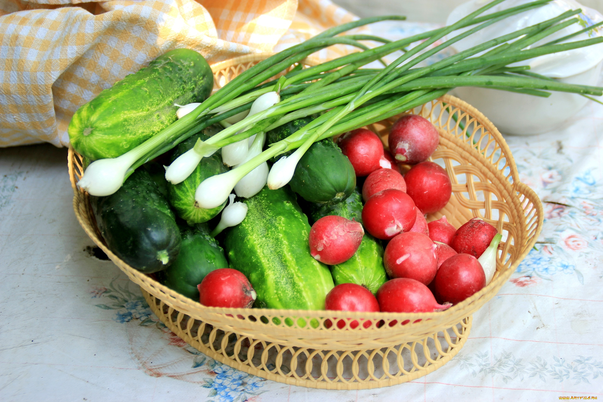 еда, овощи, лук, огурцы, редис