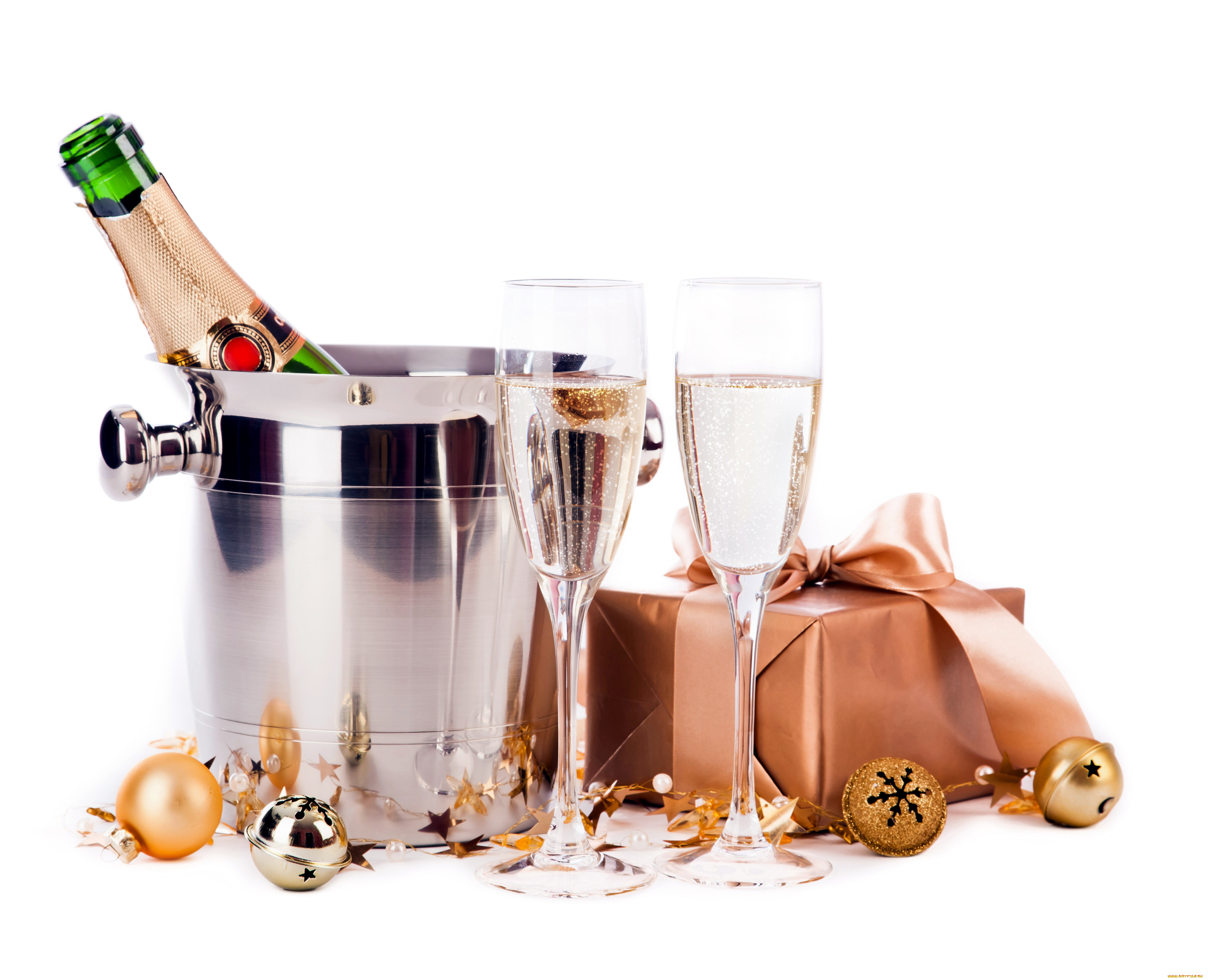 праздничные, угощения, шарики, бокалы, шампанское, ведерко
