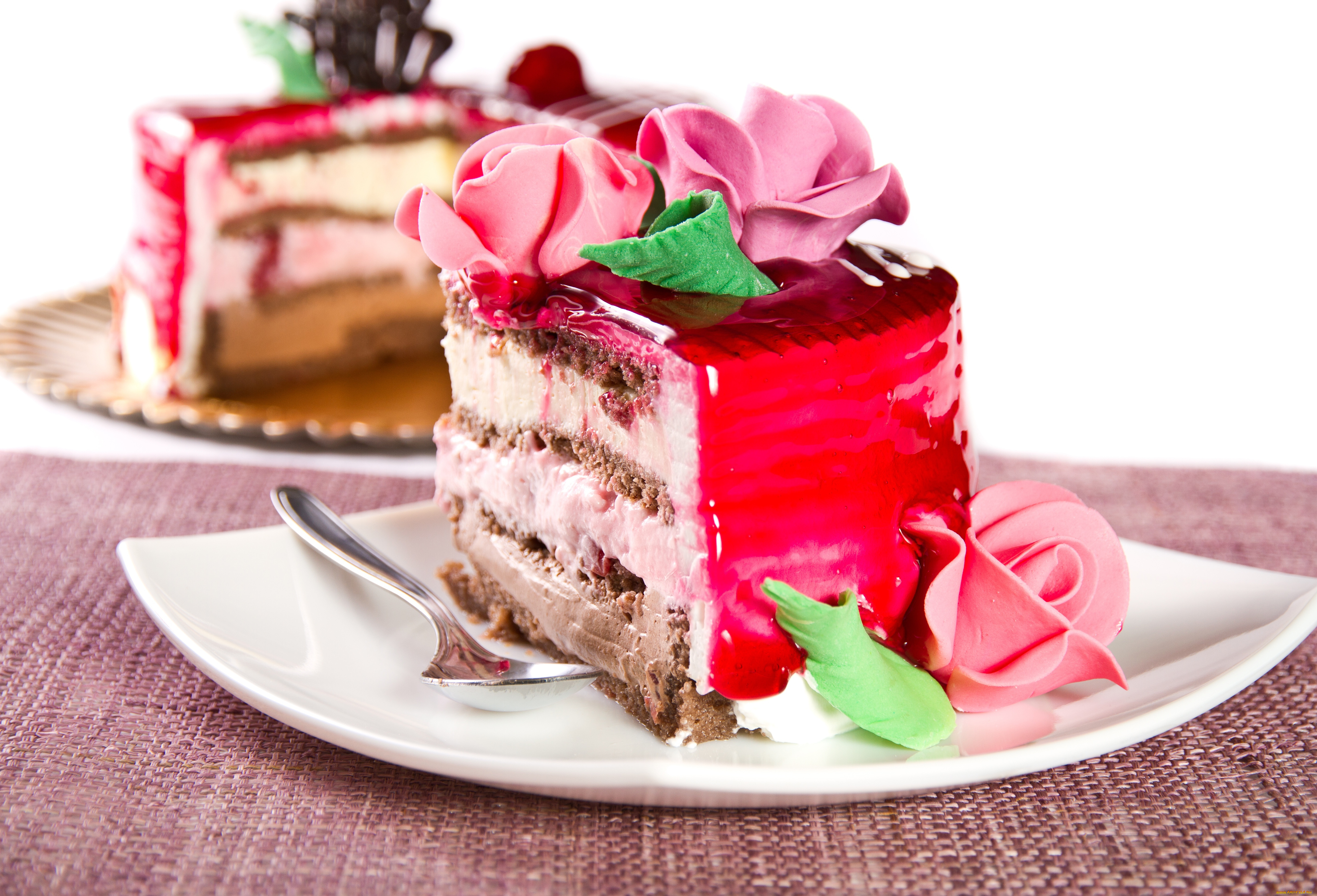 еда, торт, только, крем, розовый, кусочек, желе, розы, десерт, шоколад