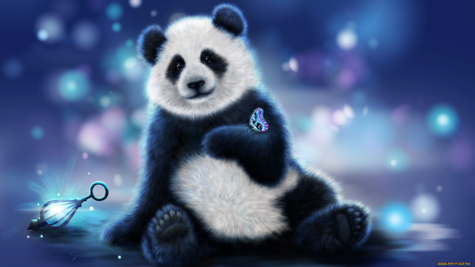 рисованное, животные, , панды, бабочка, медведь, панда, рендеринг, фон, цвета