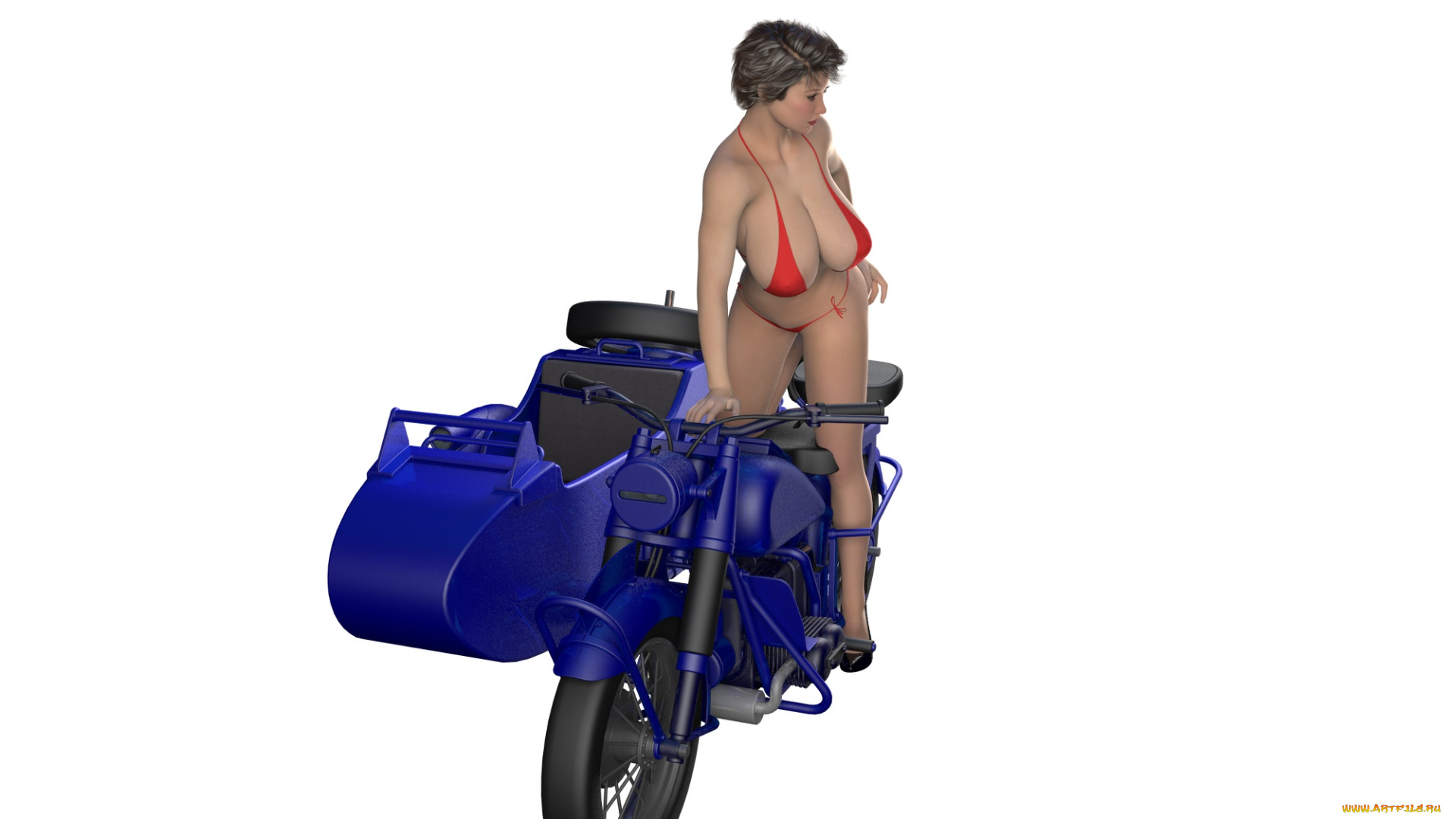 мотоциклы, 3d, девушка, фон, взгляд, мотоцикл