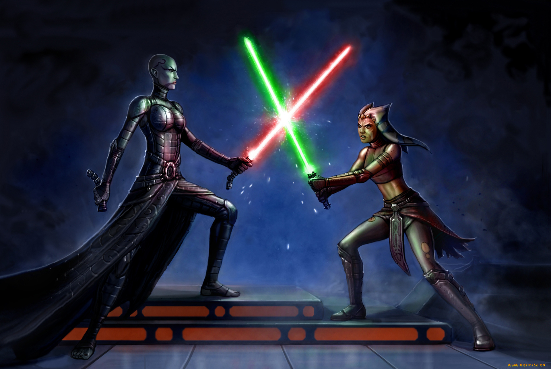 фэнтези, существа, lightsaber, asajj, ventress, девушка, disney, duel, star, wars, ahsoka, tano, jedi