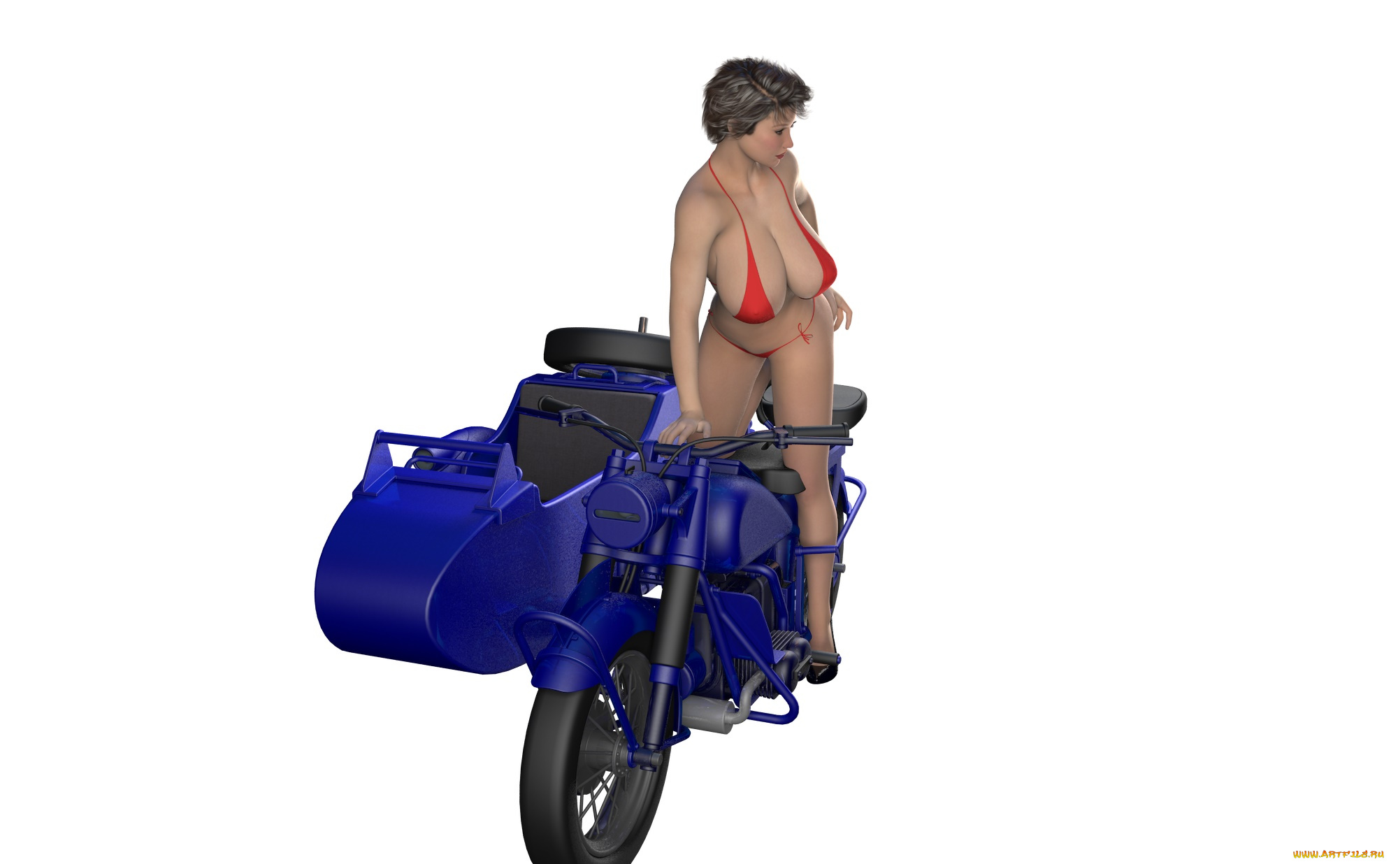 мотоциклы, 3d, девушка, фон, взгляд, мотоцикл