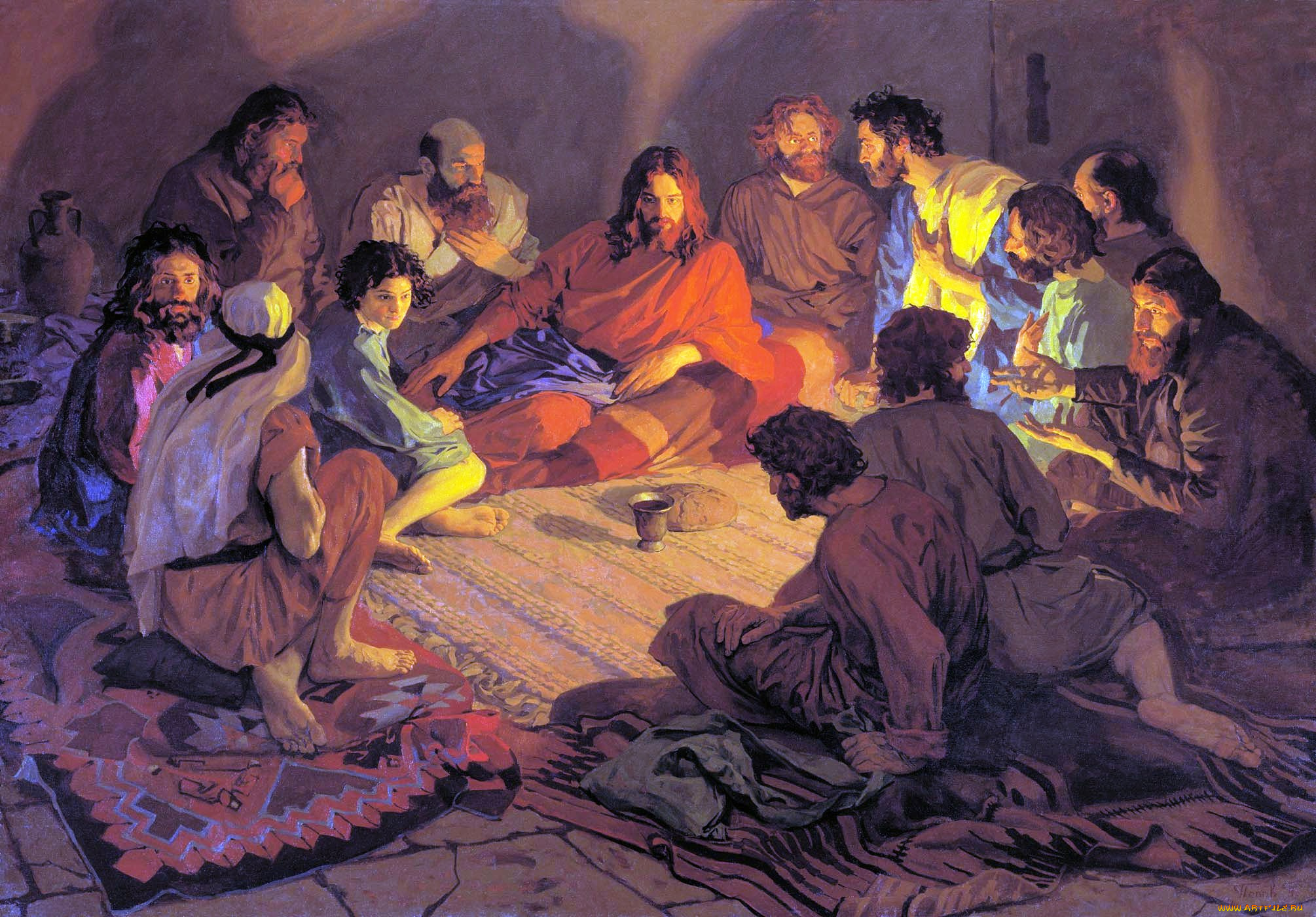 тайная, вечеря, рисованное, павел, попов, ковры, чаша, хлеб, ученики, разговор, иисус, христос