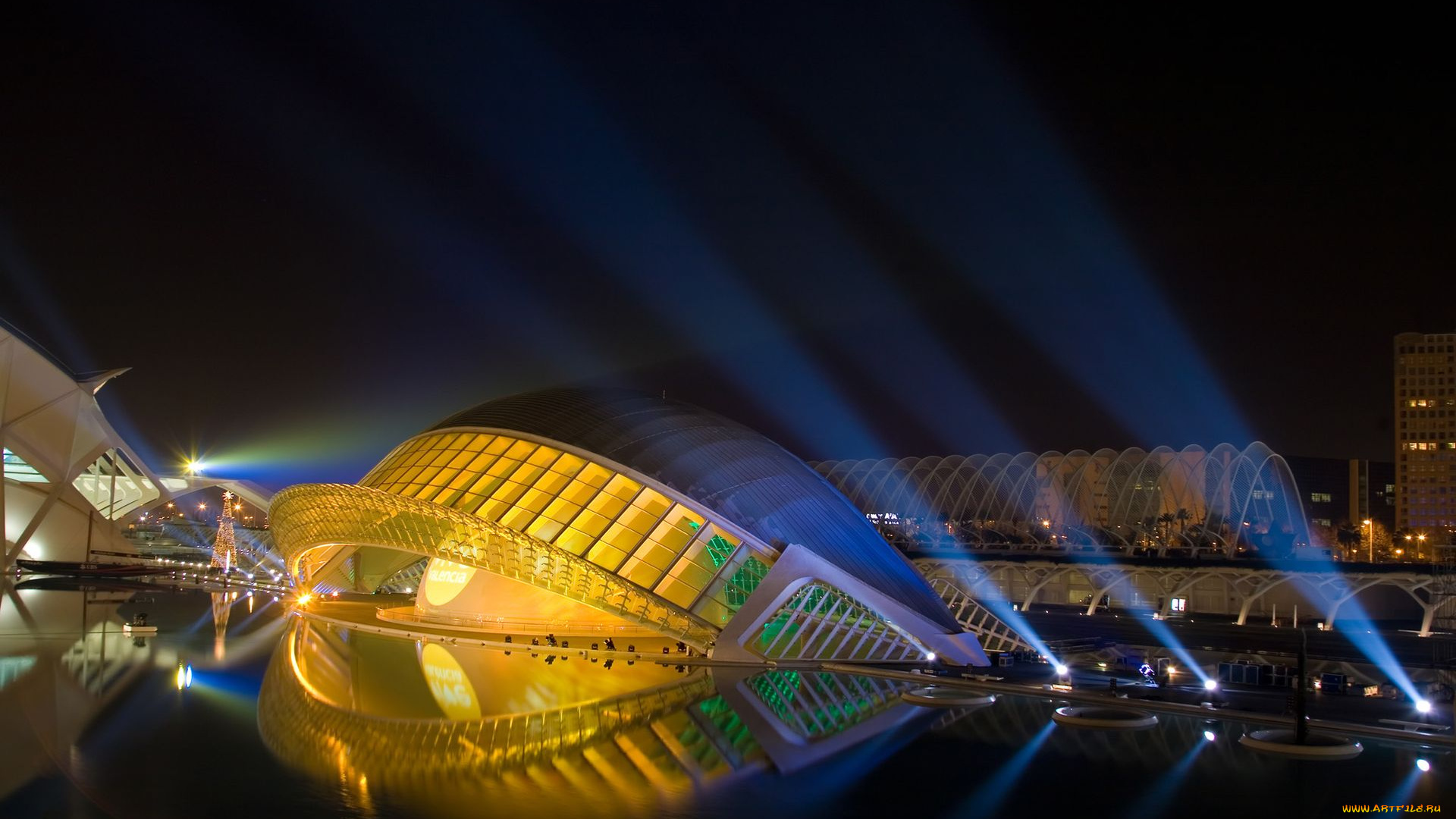 the, city, of, arts, and, sciences, valencia, spain, города, огни, ночного