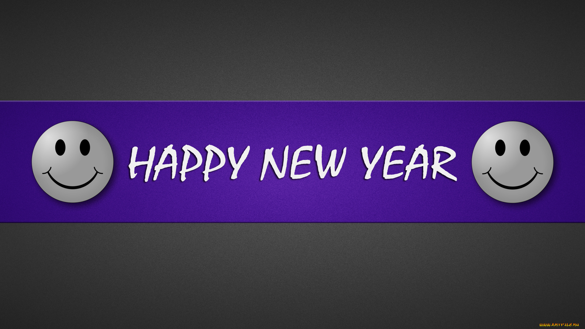 happy, new, year, праздничные, разное, новый, год, белый, смайлик, надпись, фиолетовый, полоса