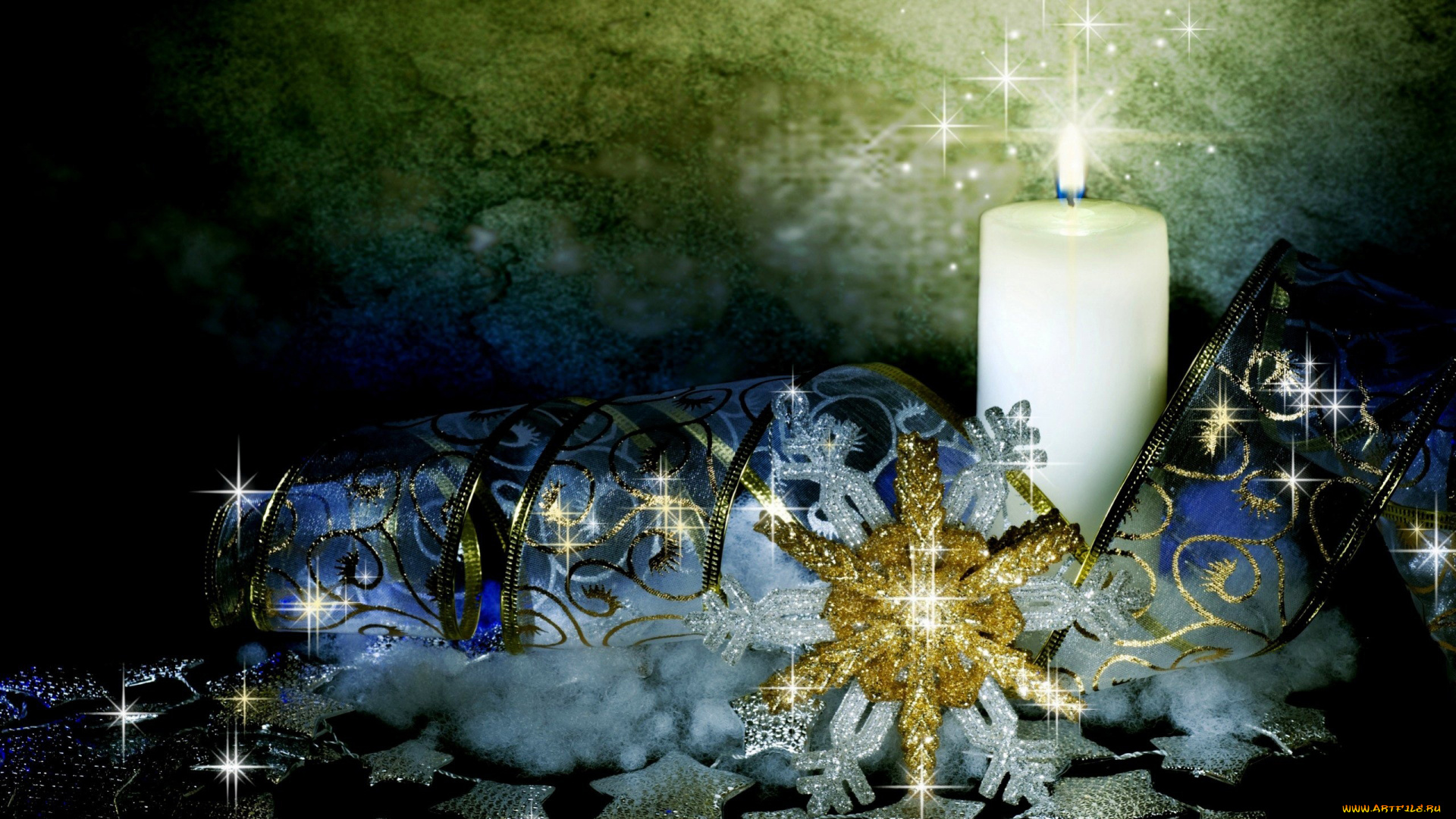 праздничные, новогодние, свечи, свеча, лента, снежинка