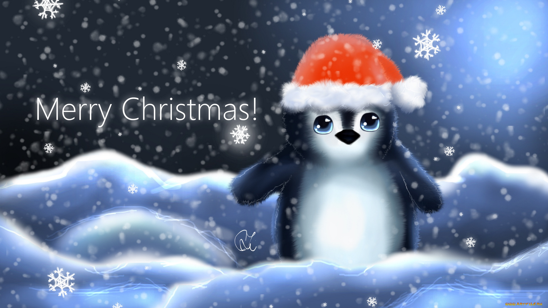 праздничные, векторная, графика, новый, год, снежинки, пингвин
