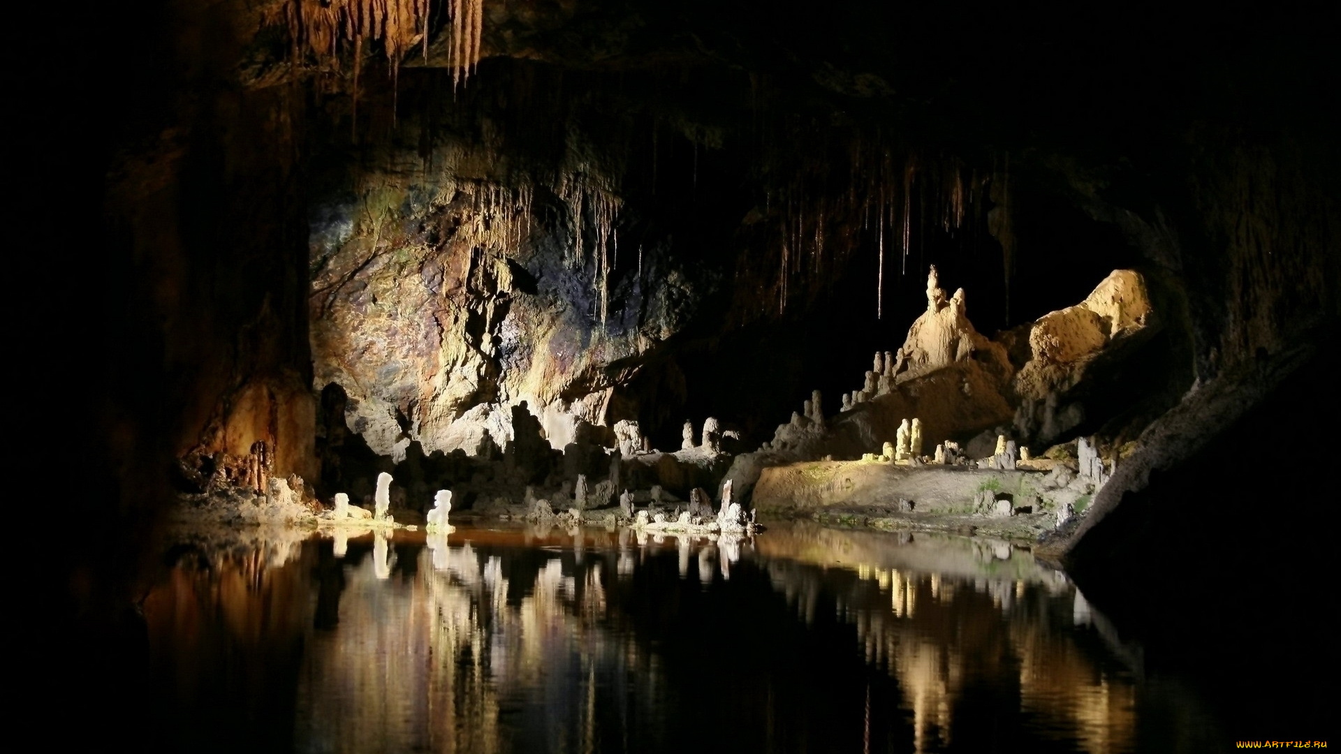 природа, другое, сталактиты, пещера, подземное, озеро