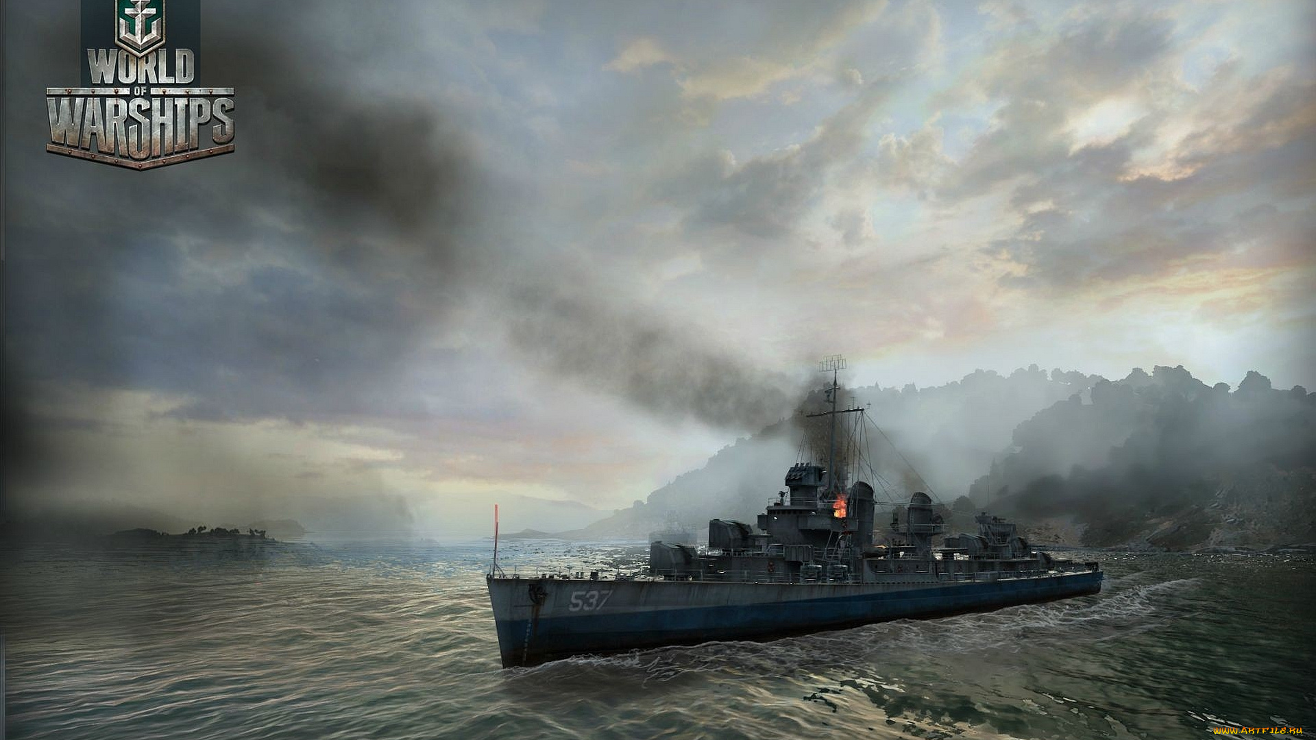 world, of, warships, видео, игры, бой, крейсер, дым, огонь