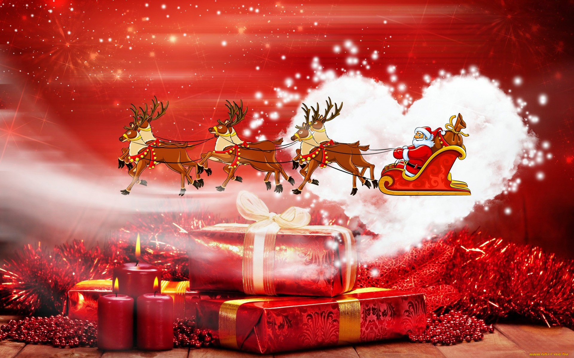 праздничные, разное, новый, год, свечи, мишура, коробки, подарки