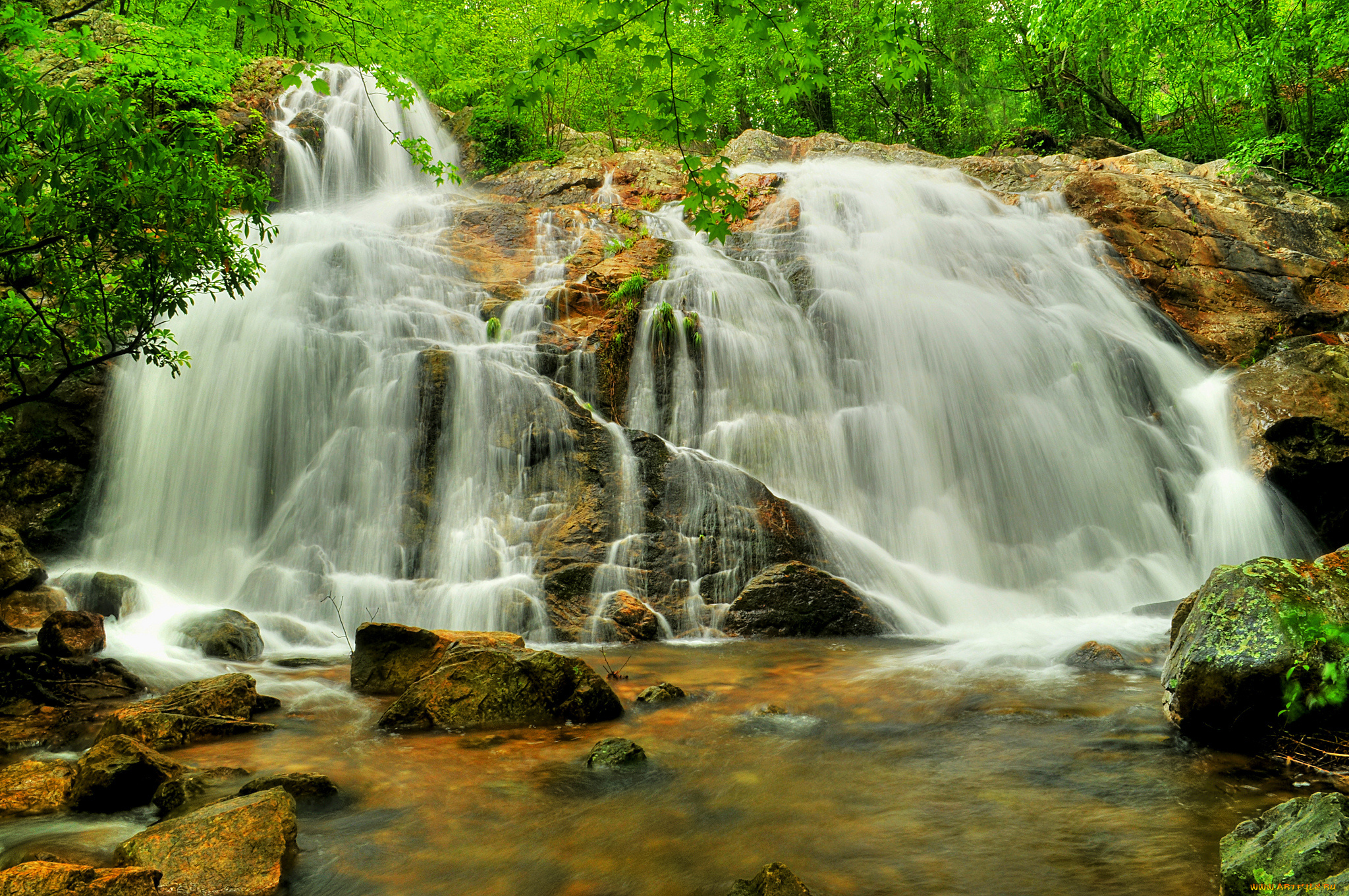 природа, водопады, река, лес, водопад