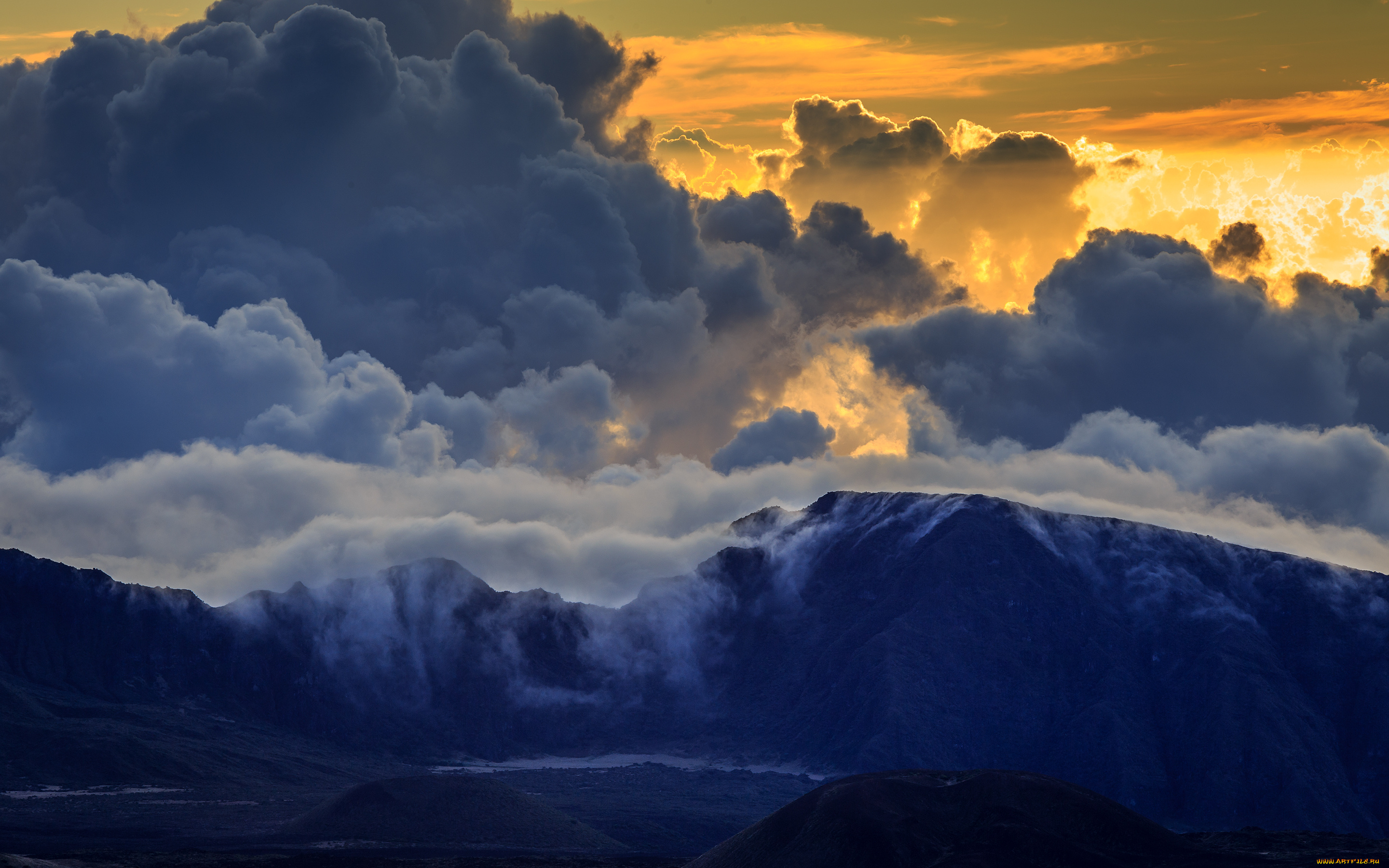 природа, облака, maui, haleakala, горы, пейзаж