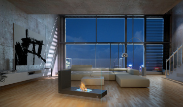 Картинка интерьер гостиная дизайн стиль лофт комната l-shape bio fireplace in living room loft