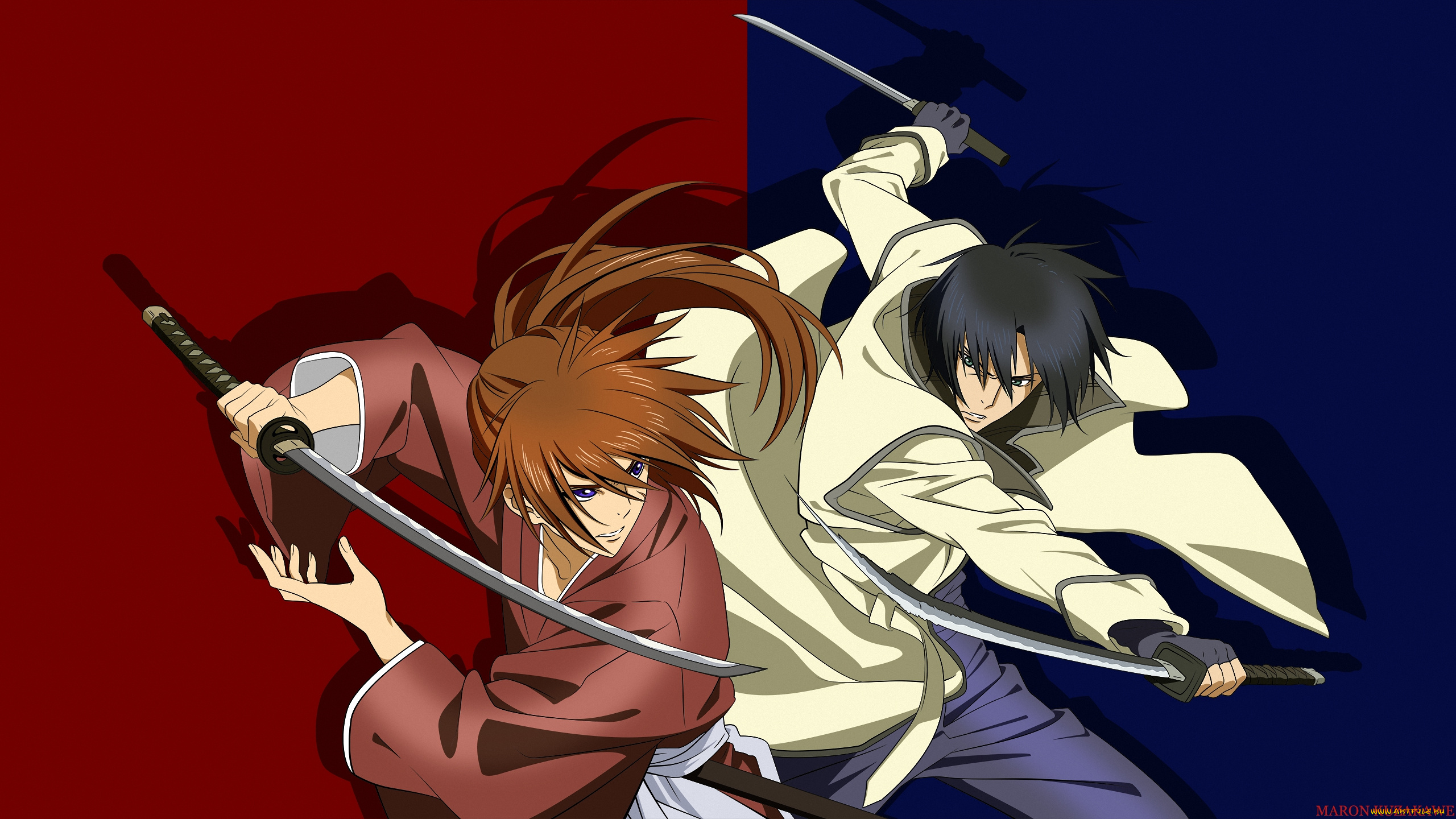 аниме, rurouni, kenshin, aoshi, shinomori, оружие, himura, мужчина, меч, kenshin, самурай