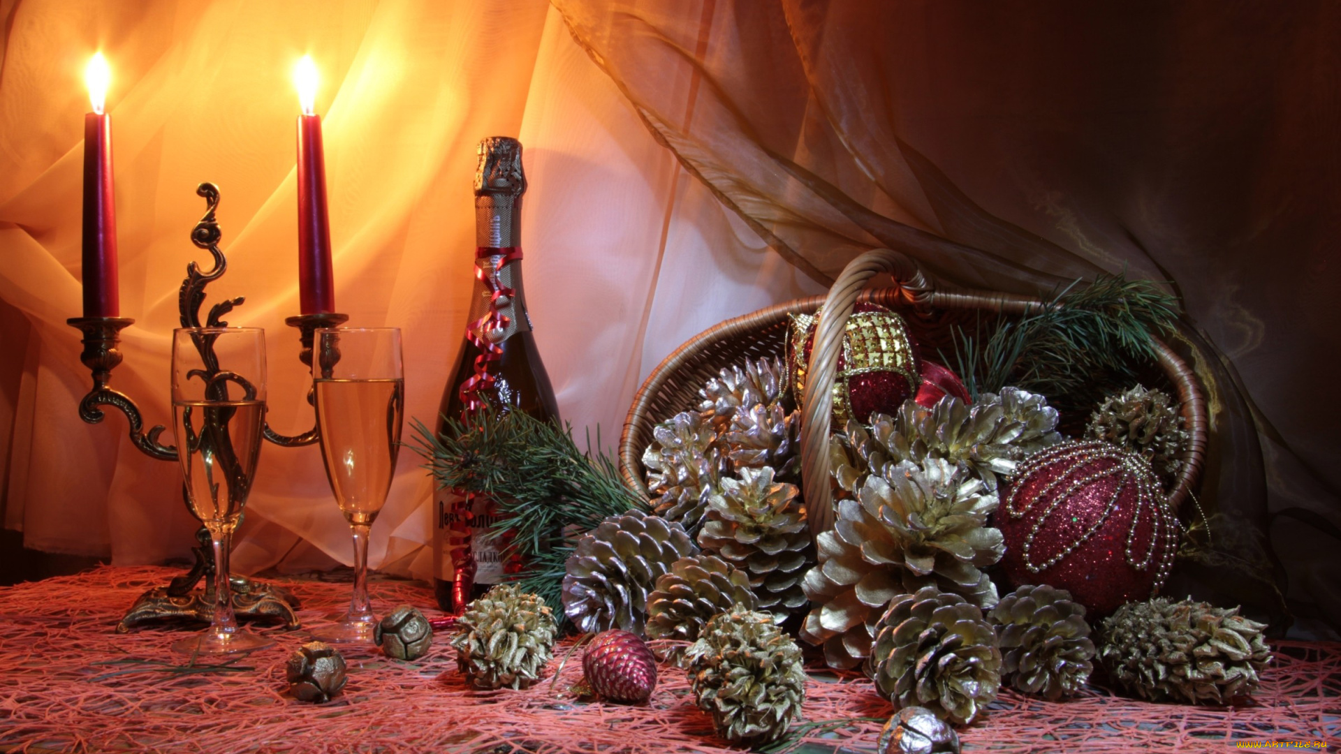 праздничные, -, разное, , новый, год, свечи, шишки, шампанское