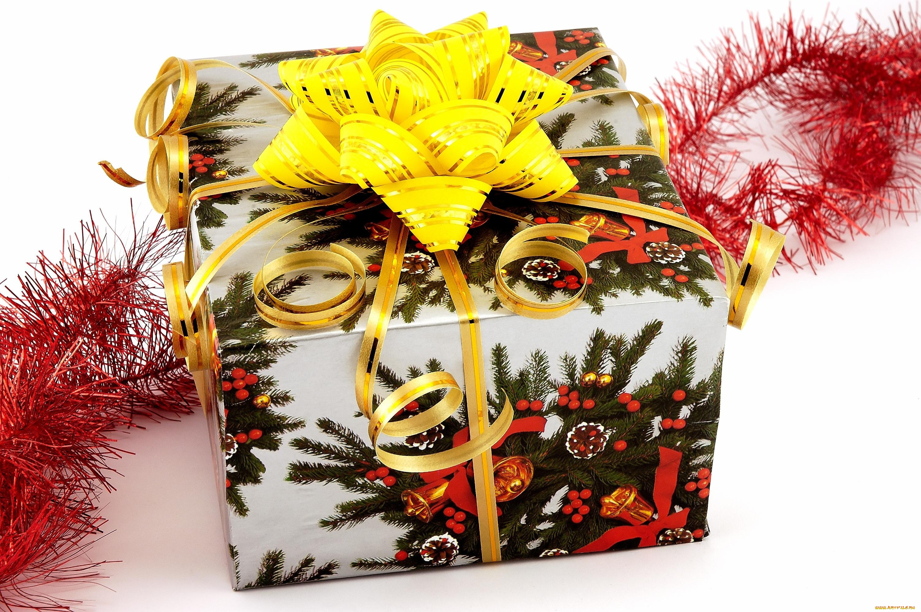 праздничные, подарки, и, коробочки, мишура, коробка, подарок