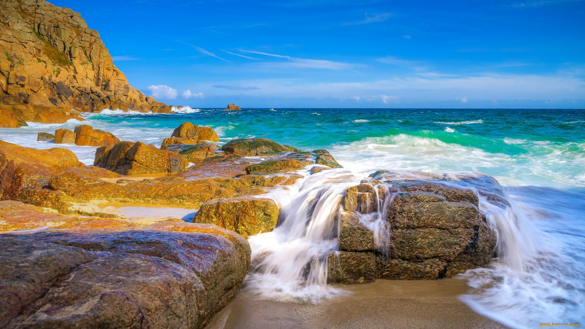 atlantic, ocean, cornwall, england, природа, побережье, atlantic, ocean