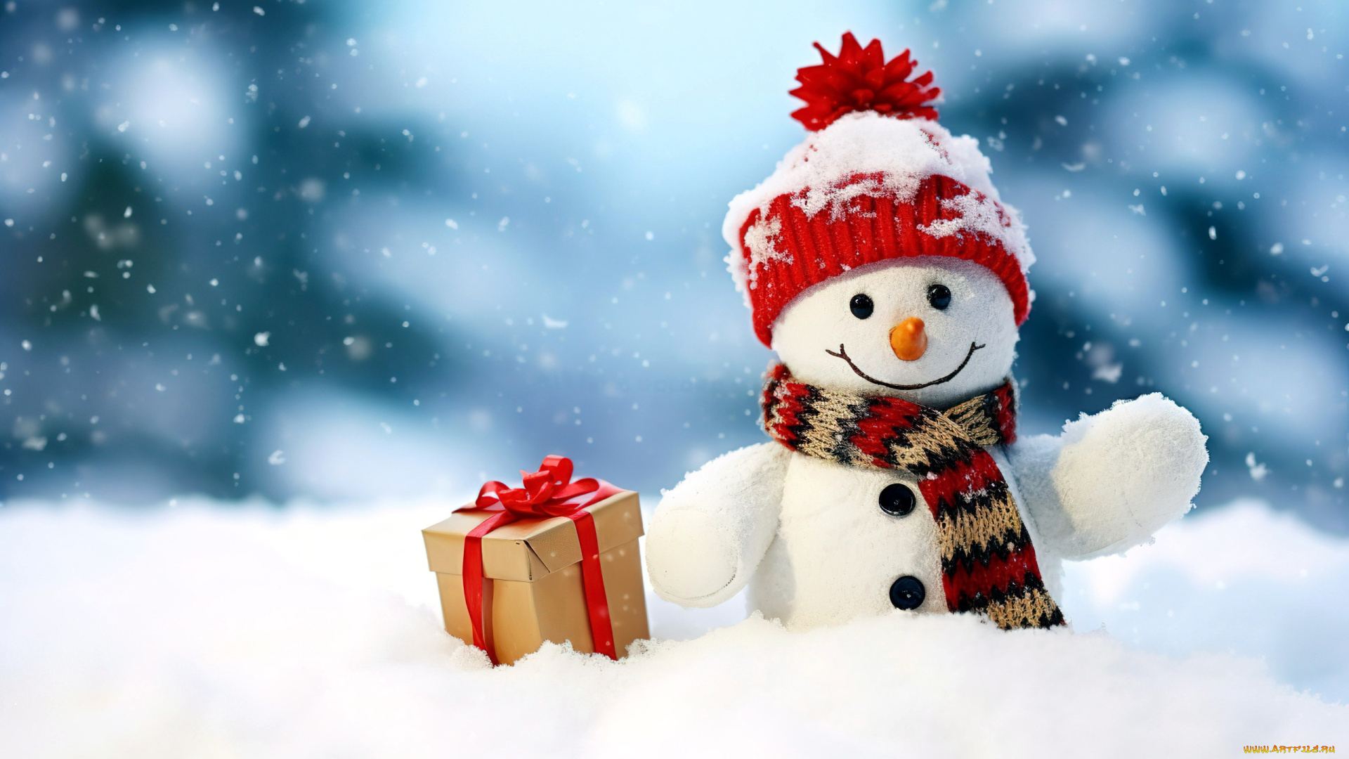 праздничные, снеговики, снег, снеговик, подарок