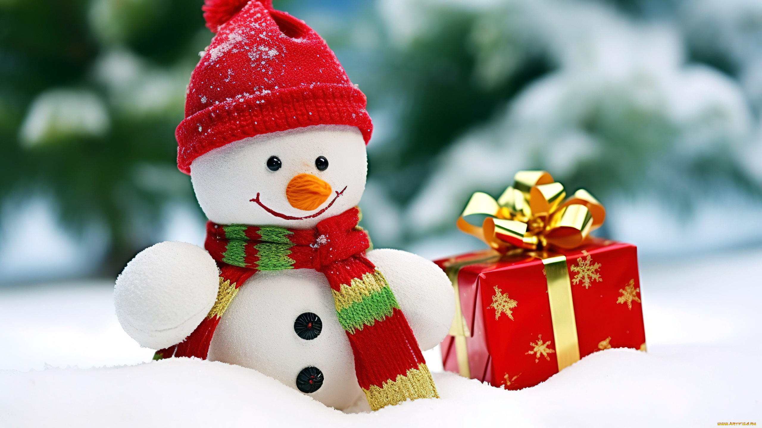 праздничные, снеговики, снег, снеговик, подарок