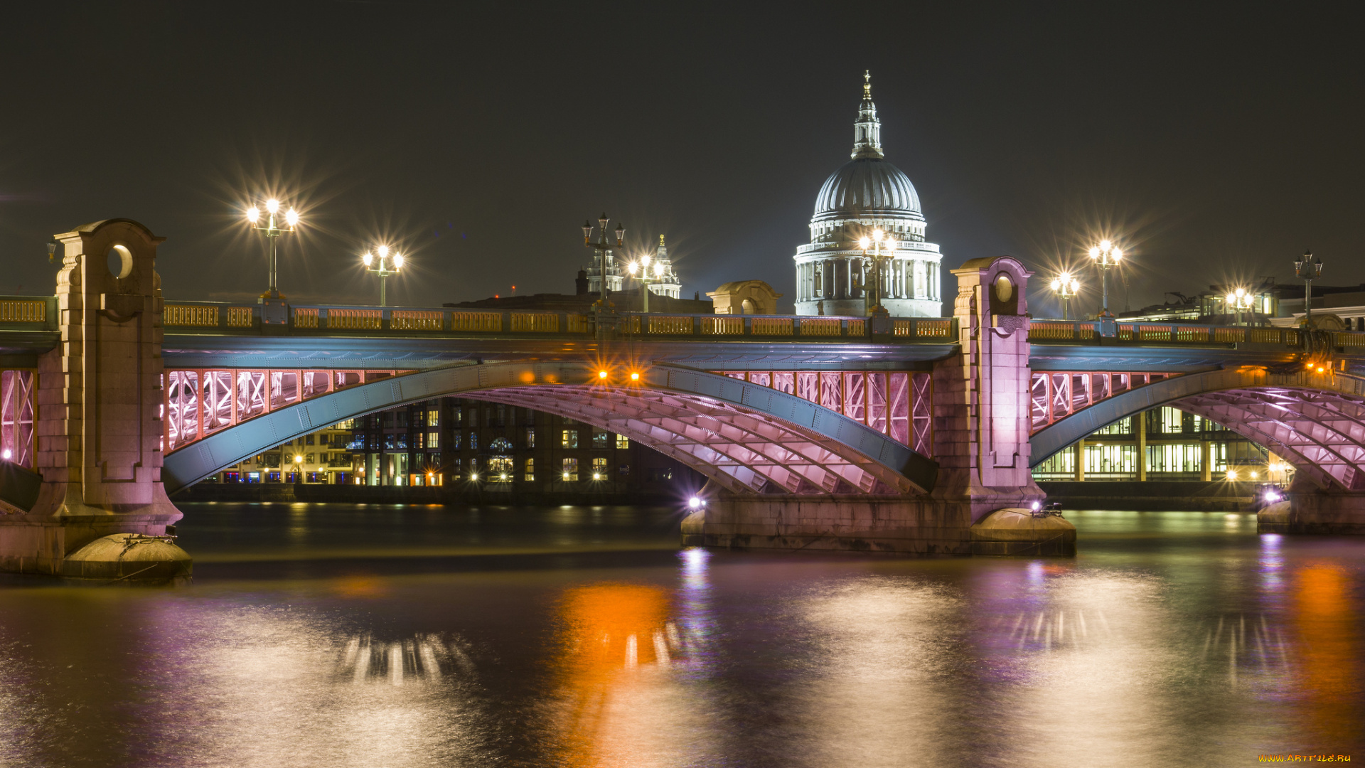 st, pauls, города, лондон, , великобритания, собор, огни, мост, река, ночь