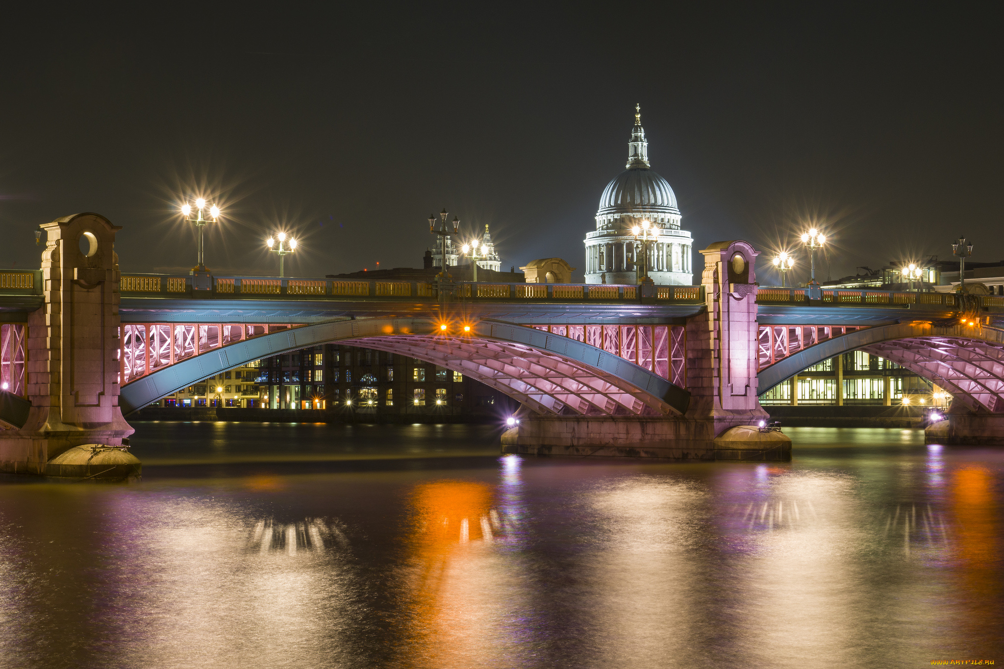 st, pauls, города, лондон, , великобритания, собор, огни, мост, река, ночь