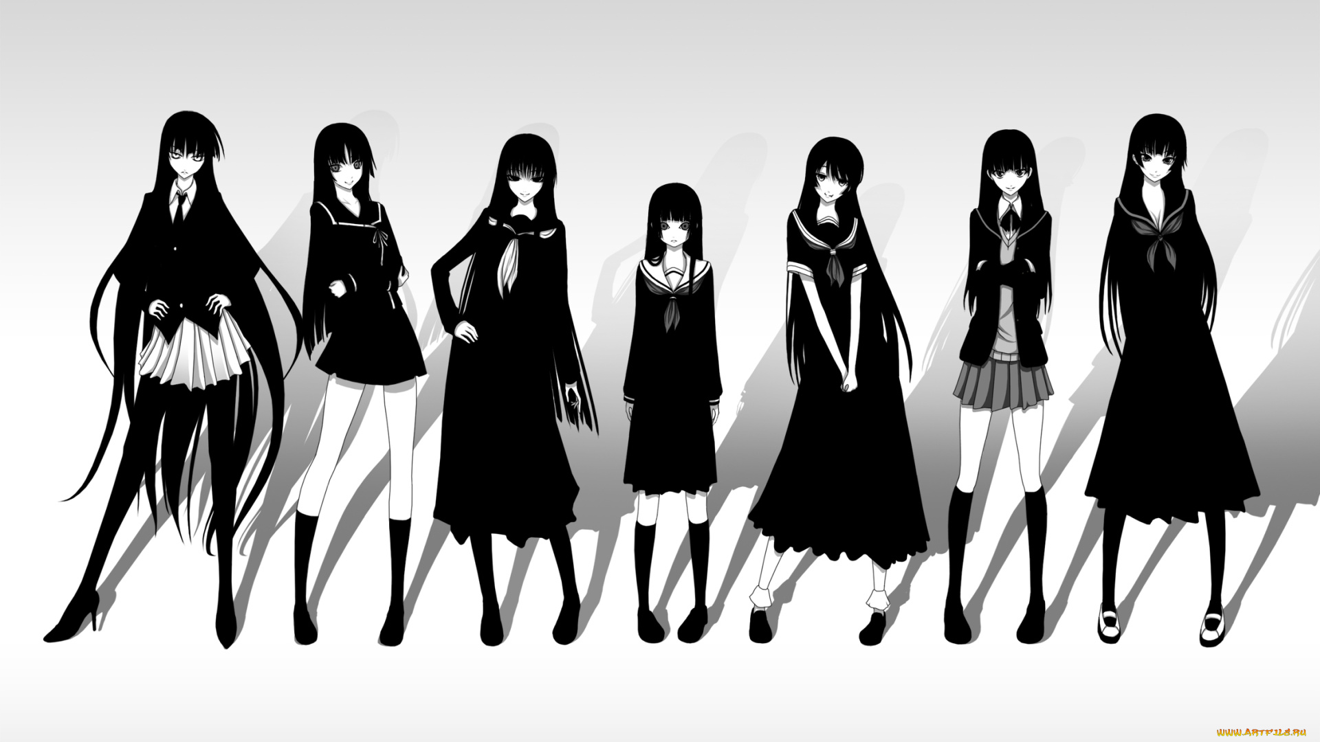 аниме, unknown, , другое, чёрно-белое, девушки, арт, kazuhiro, shimazu