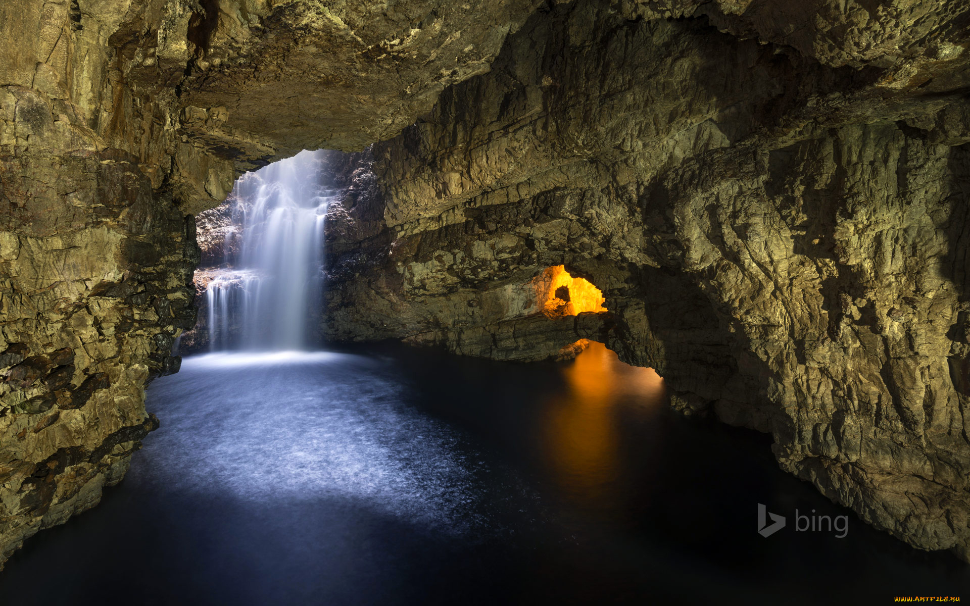 природа, водопады, свет, durness, smoo, cave, скалы, вода, грот, пещера, шотландия