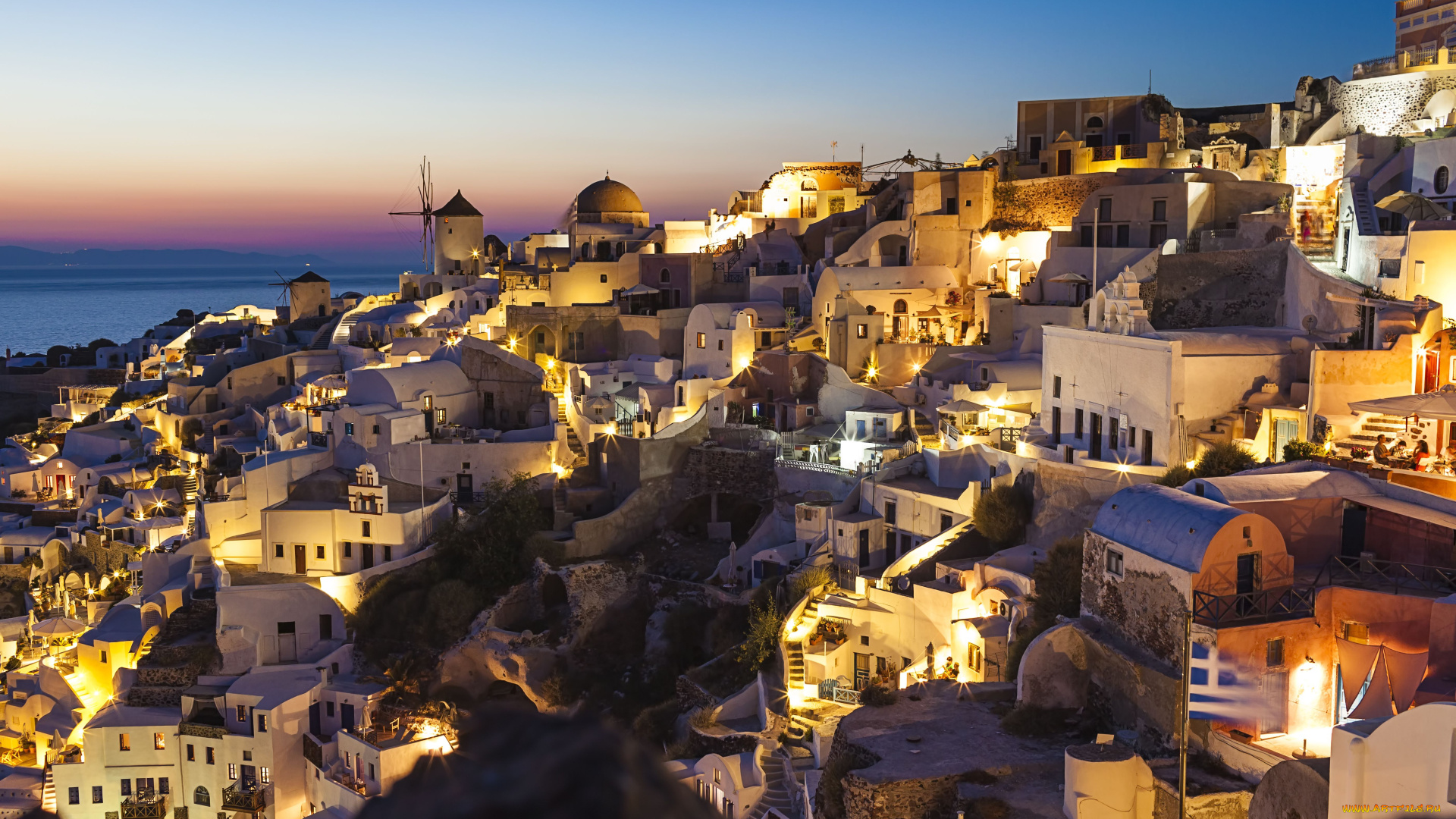 oia, santorini, greece, города, санторини, греция, здания, ночной, город