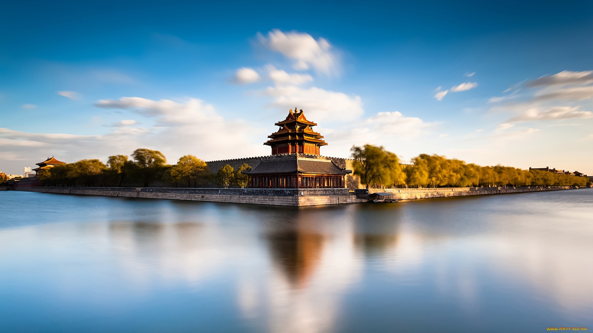 города, -, пейзажи, архитектура, река, китай, beijing, forbidden, city, moat