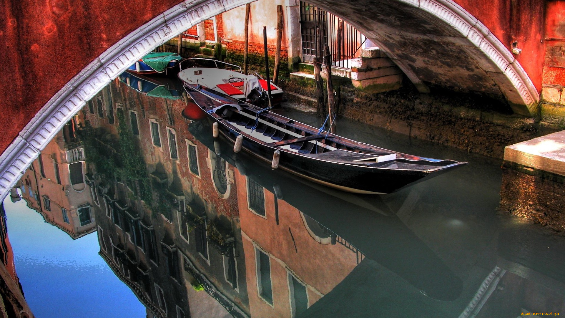 города, венеция, , италия, город, отражение, вода, гондолы, лодки, здания, дома, река, мост, арка