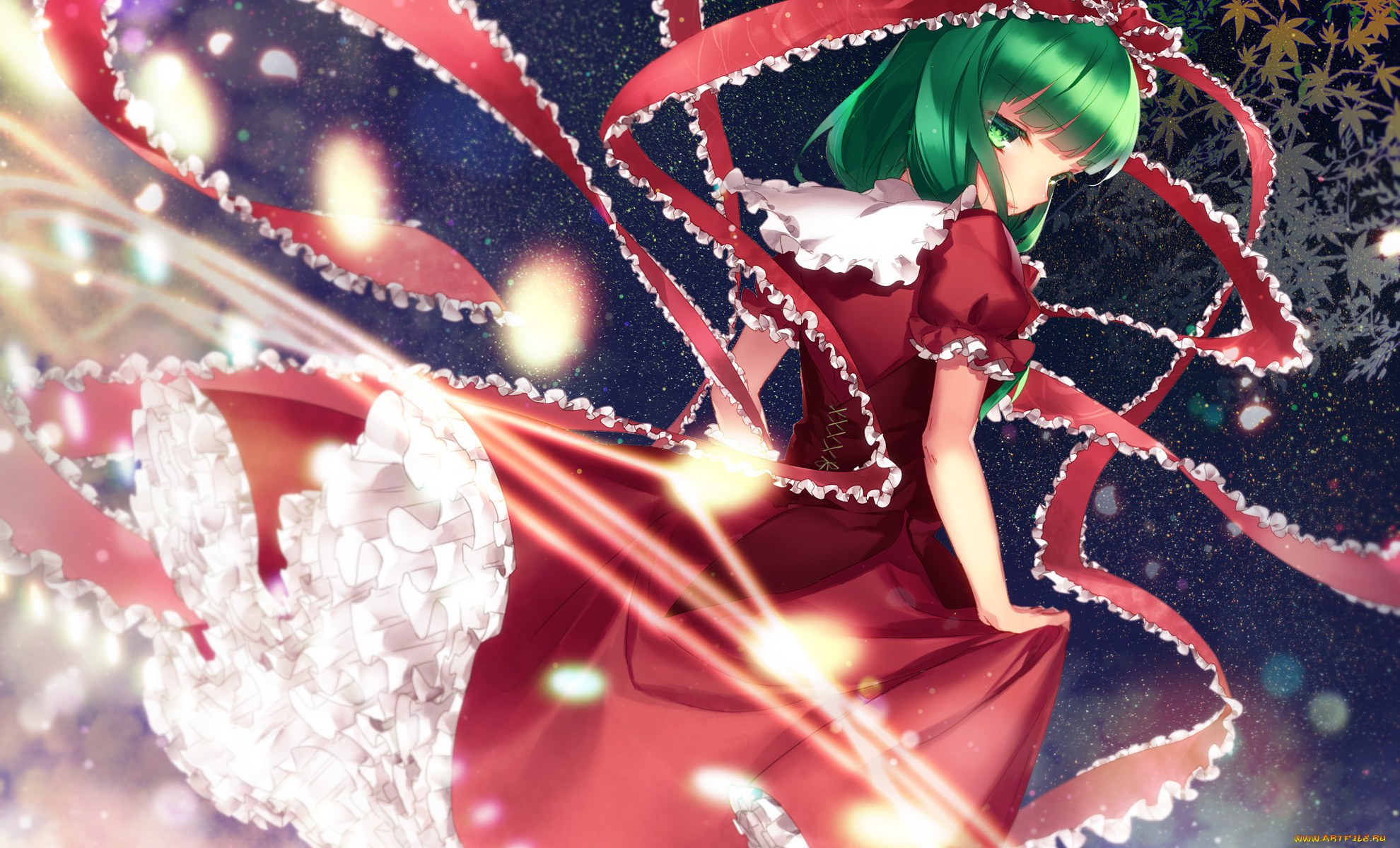 аниме, touhou, with, ribbon, зелёные, волосы, девушка, kagiyama, hina, shiyun