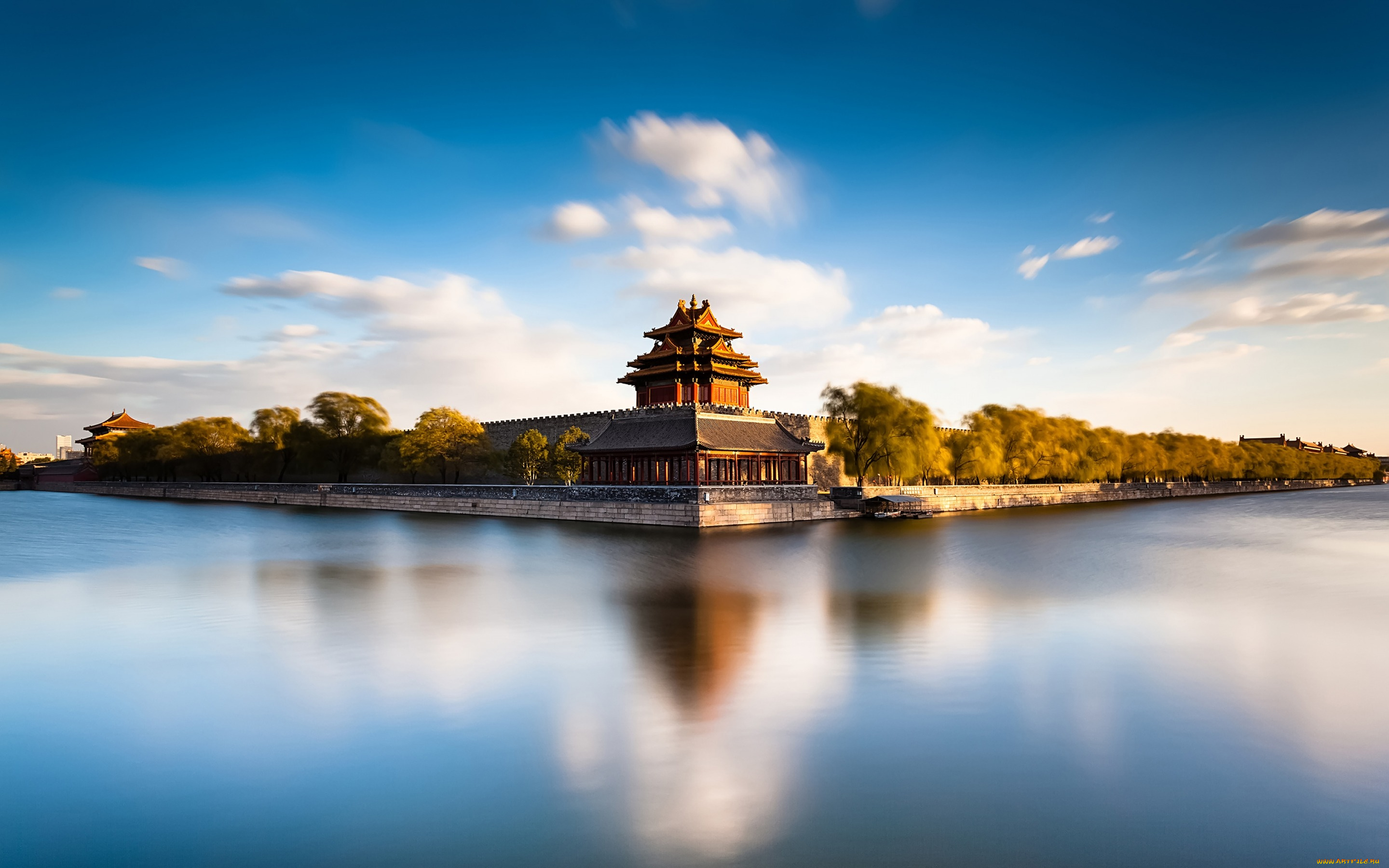 города, -, пейзажи, архитектура, река, китай, beijing, forbidden, city, moat