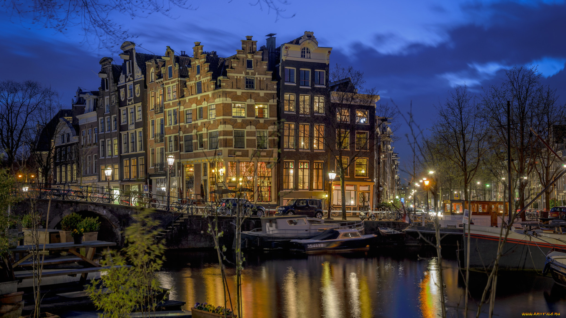 города, амстердам, , нидерланды, ночь, огни