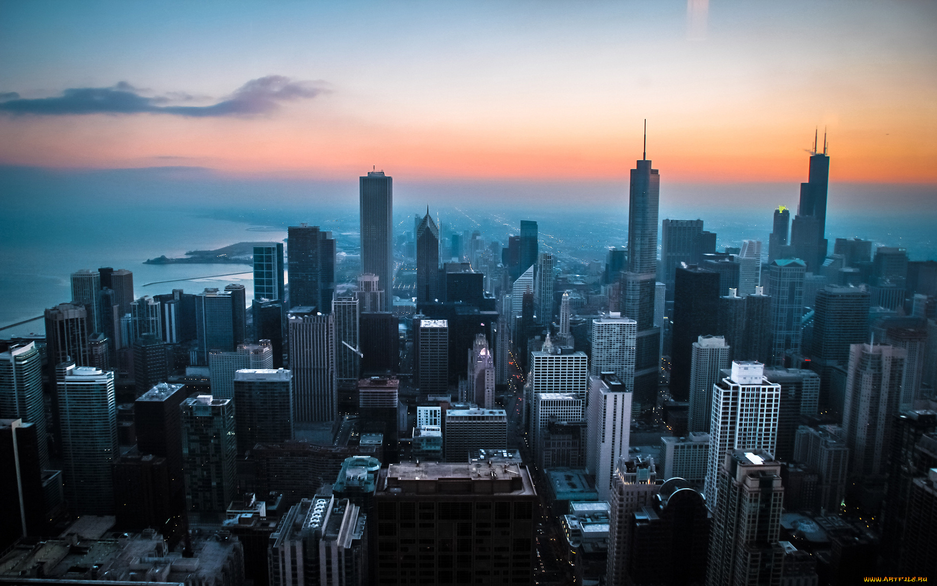 города, Чикаго, , сша, chicago, city, lake, dawn